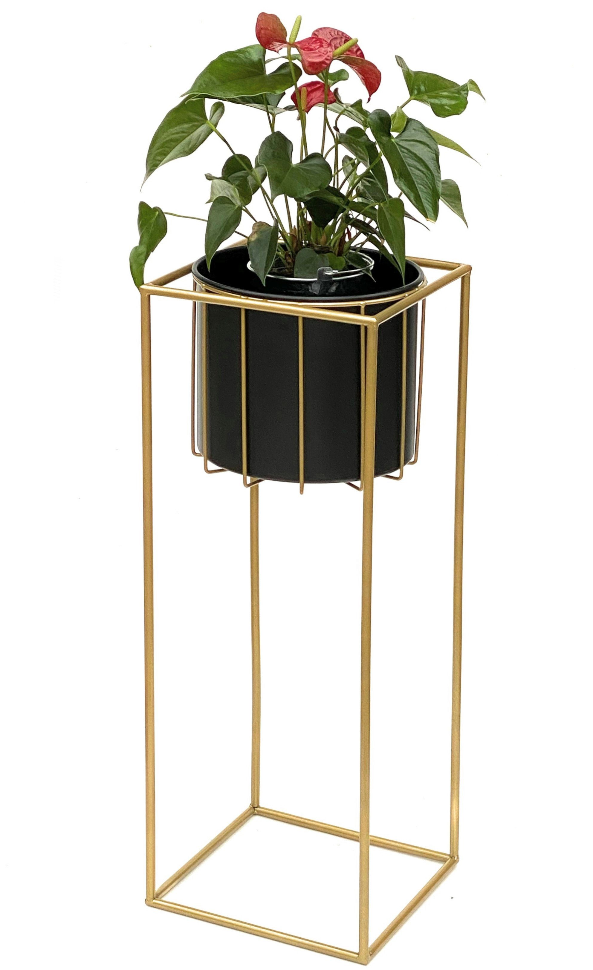DanDiBo Blumenständer »Blumenhocker mit Topf Metall Gold Schwarz Eckig