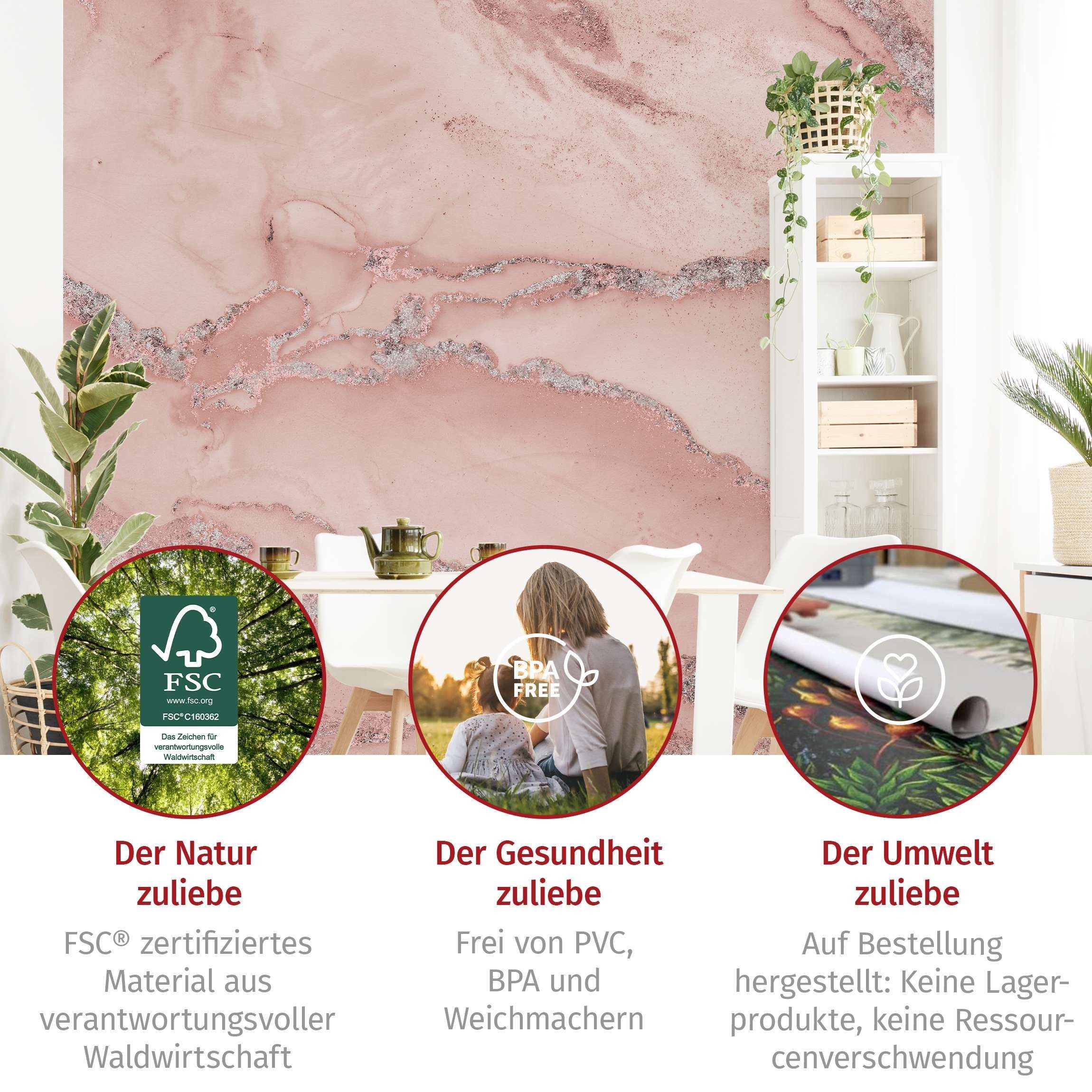 Bilderdepot24 Vliestapete Marmorn Marmor Rose Glitzer Steinoptik 3D-Effekt Industrial Modern, Glatt, Matt, (Vliestapete inkl. Kleister oder selbstklebend), Wohn – Bild 5 von 5