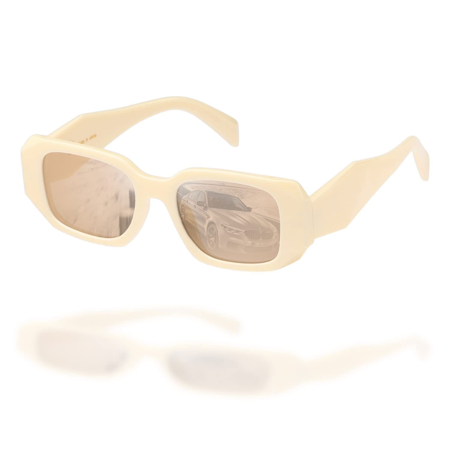 Damen für MAGICSHE Sonnenbrille beständige Sonnenbrille Retro Herren und Rechteckige Sonnenbrillen Mode UV Champagnerbox