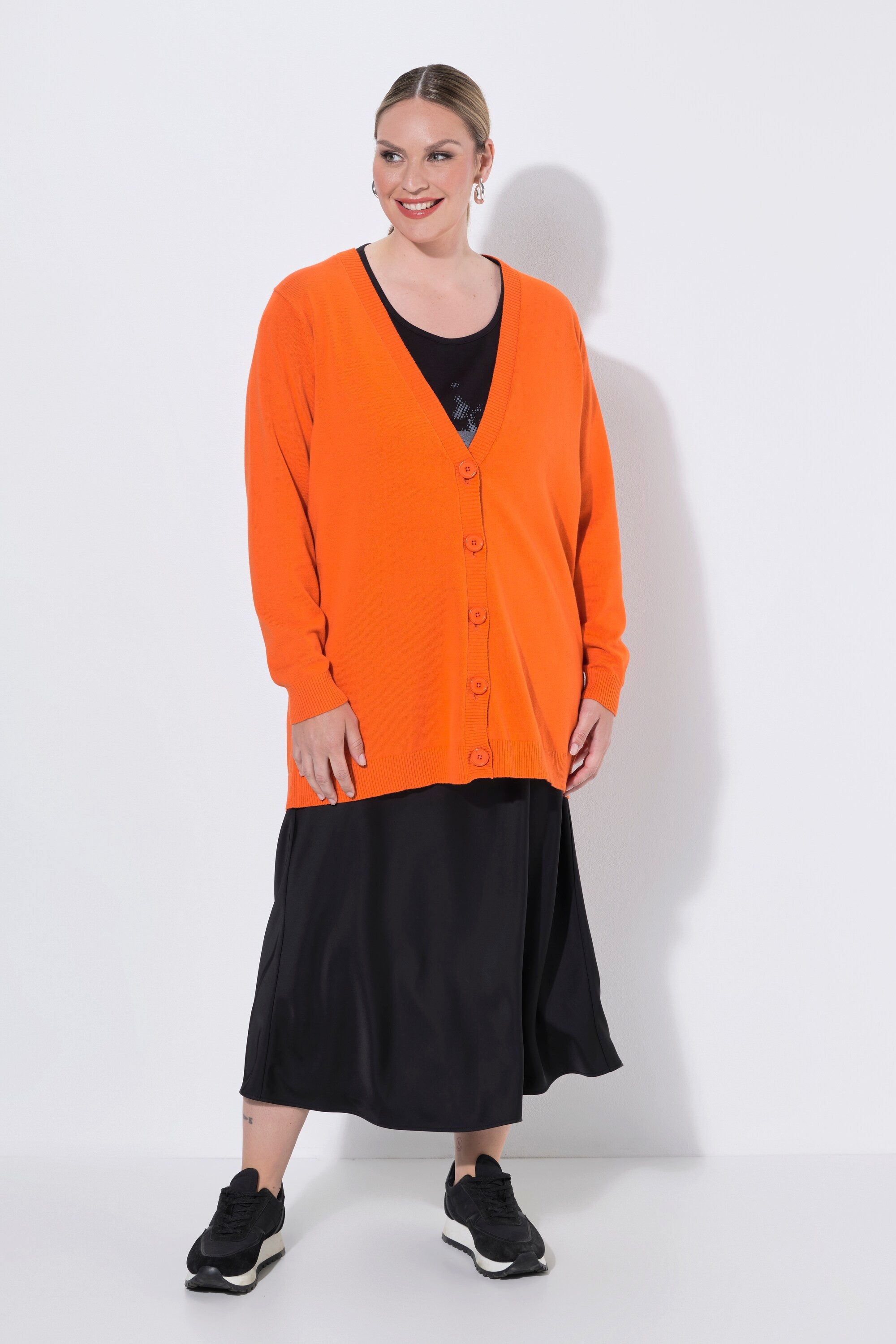 MIAMODA Strickjacke Long-Strickjacke Regular Fit V-Ausschnitt