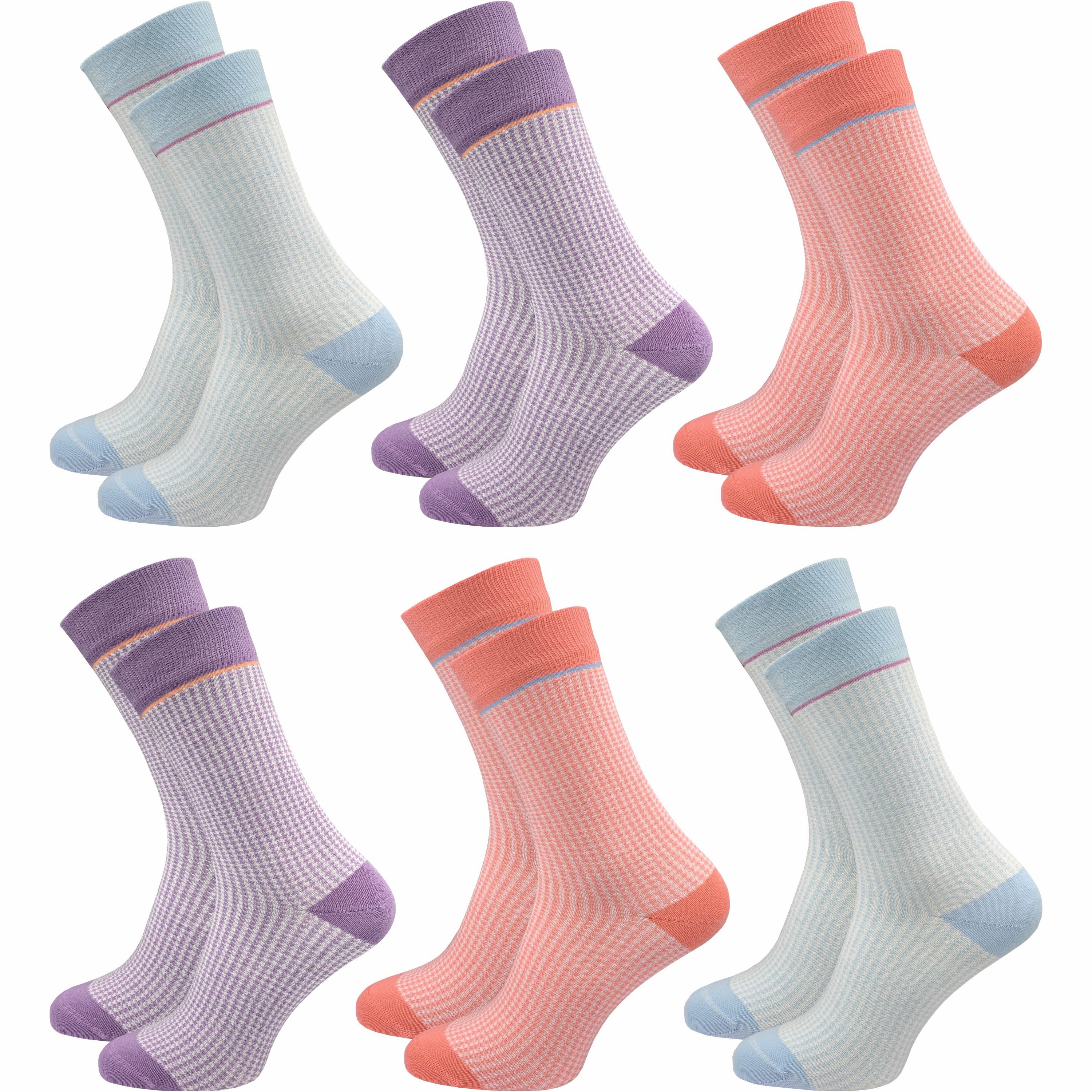 Socken für Damen mit Hahnentritt in farbig - ohne drückende Naht