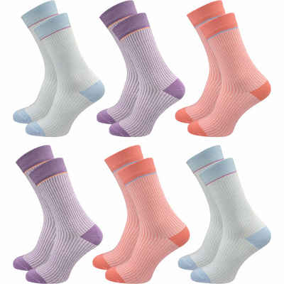 GAWILO Socken für Damen mit Hahnentritt in farbig - ohne drückende Naht (6 Paar) Stylische Frauensocken mit verstärkten Belastungszonen