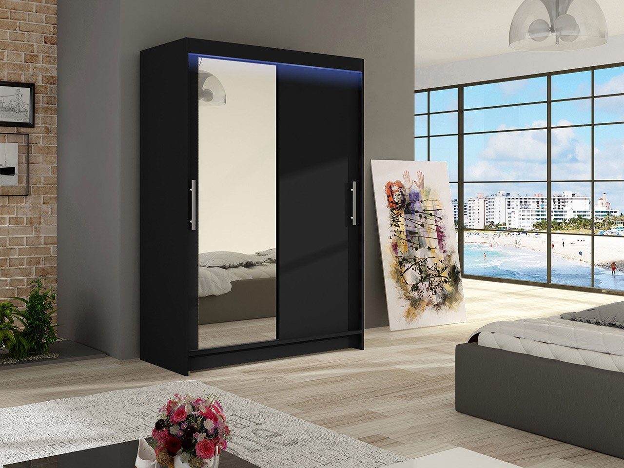 MIRJAN24 Kleiderschrank Miami VI (mit Spiegel, Kleiderstange, Schiebetüren, Einlegeboden) Garderobenschrank, Schwebetürenschrank, 2-türig – Bild 2 von 5