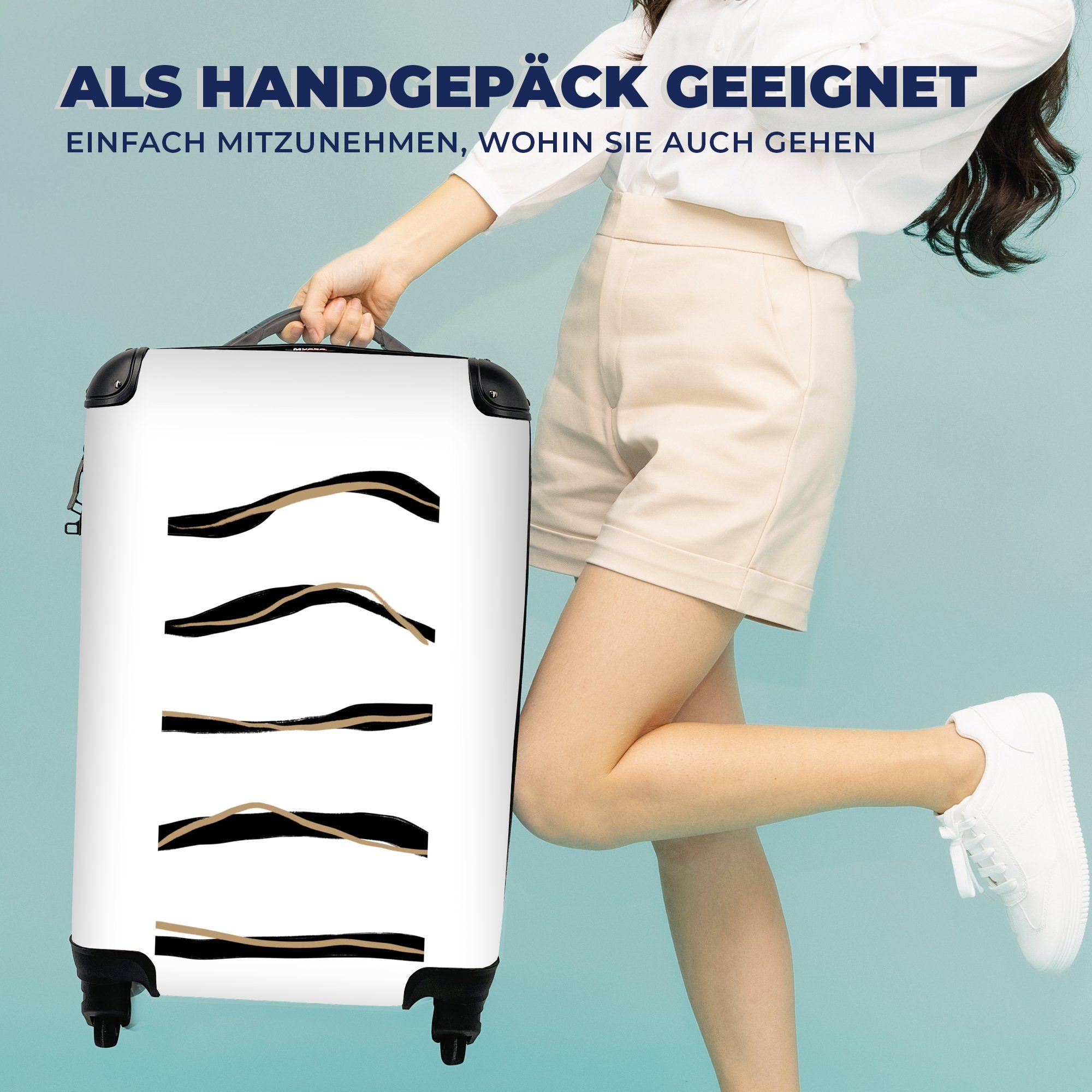 - Rollen, - Reisekoffer Handgepäck mit Handgepäckkoffer MuchoWow Schwarz Design, Linie Reisetasche Ferien, für Trolley, rollen, 4