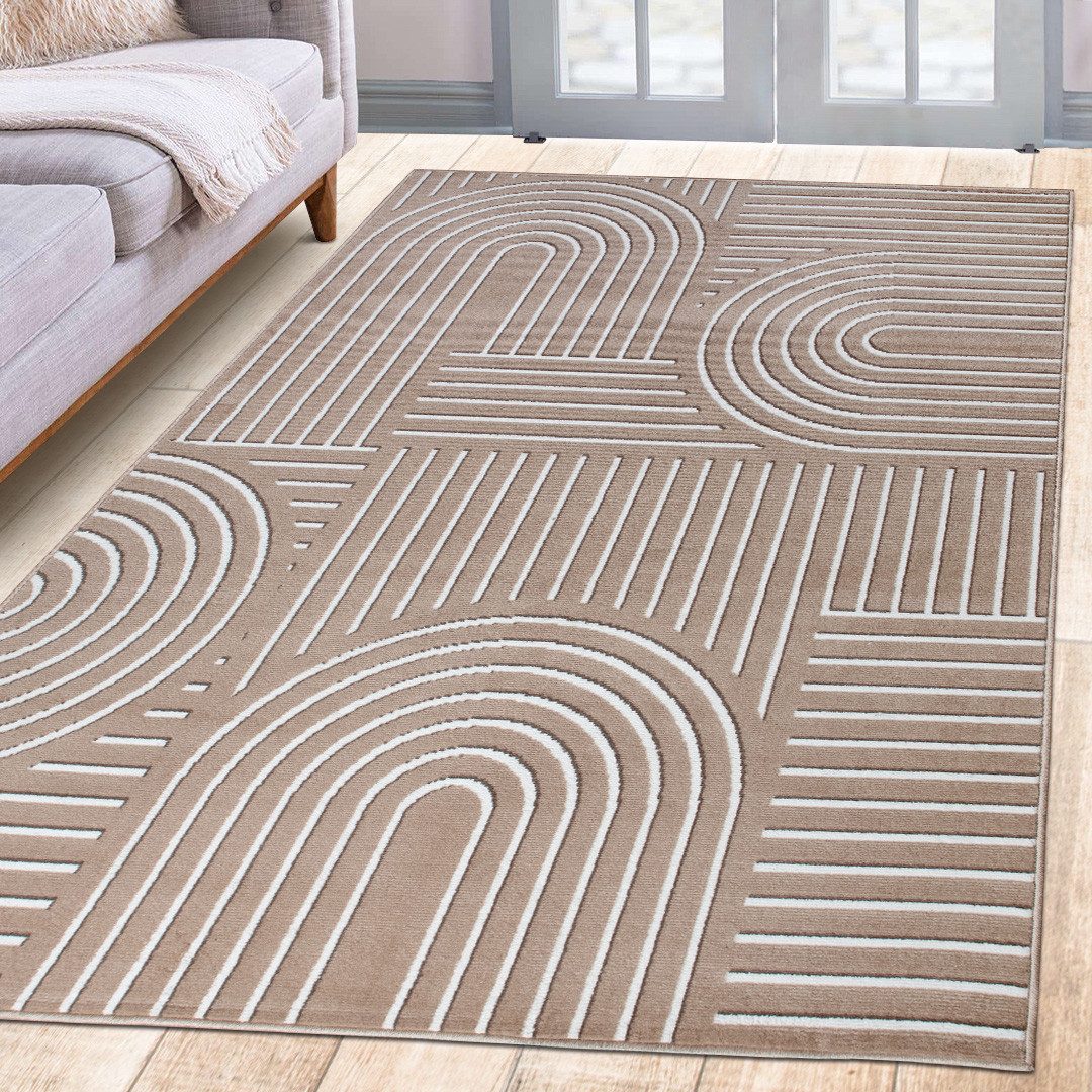OTTO home Teppich Lysandra, rechteckig, Höhe: 8 mm, 3D-Effekt, softer Kurzflor, pflegeleicht, leichter Glanz, Scandi-Look
