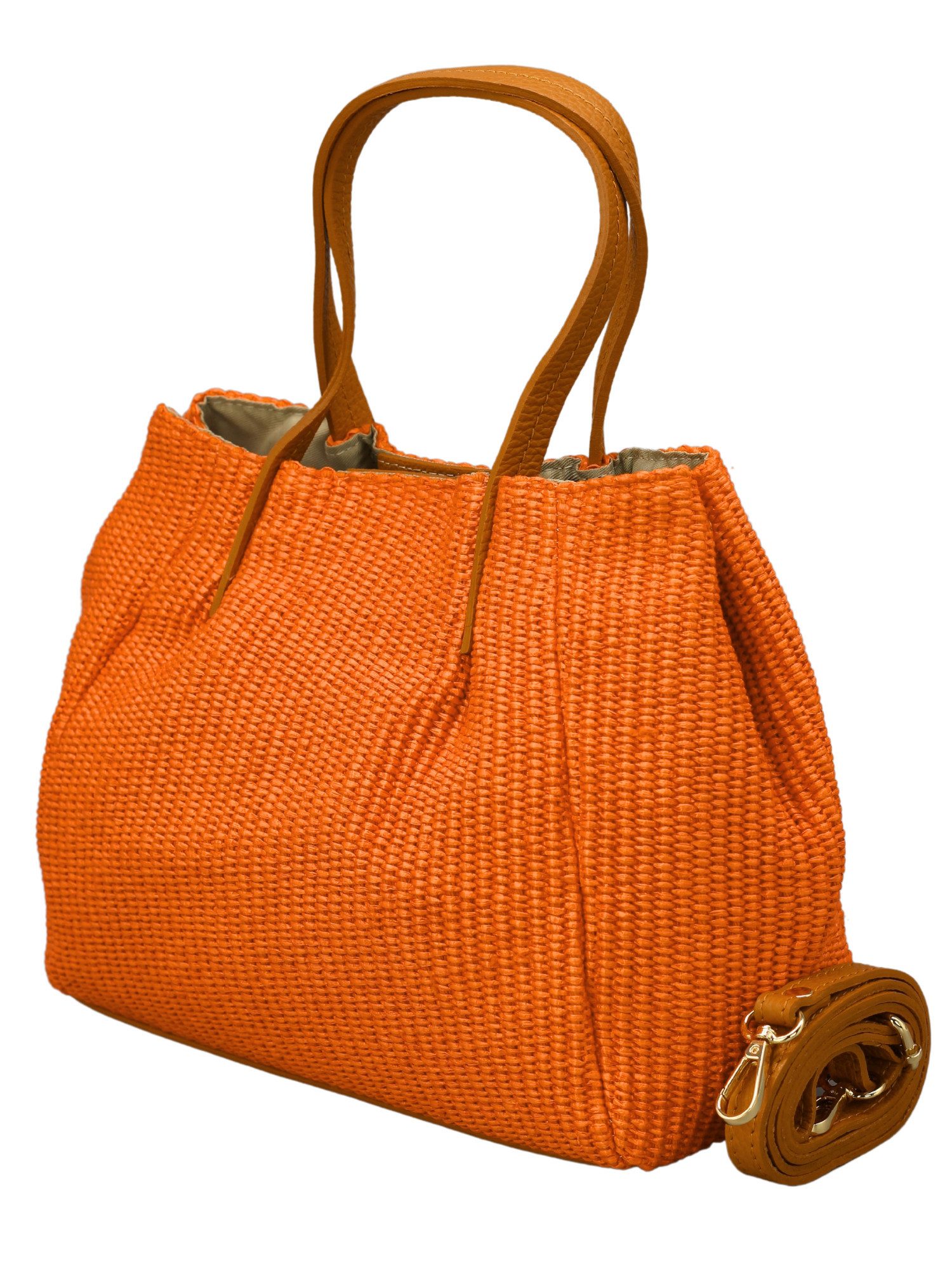 Adel Bags Schultertasche RITA Strohtasche für Damen, mit Leder, ideal für Sommer & Urlaub, hergestellt in Itailen