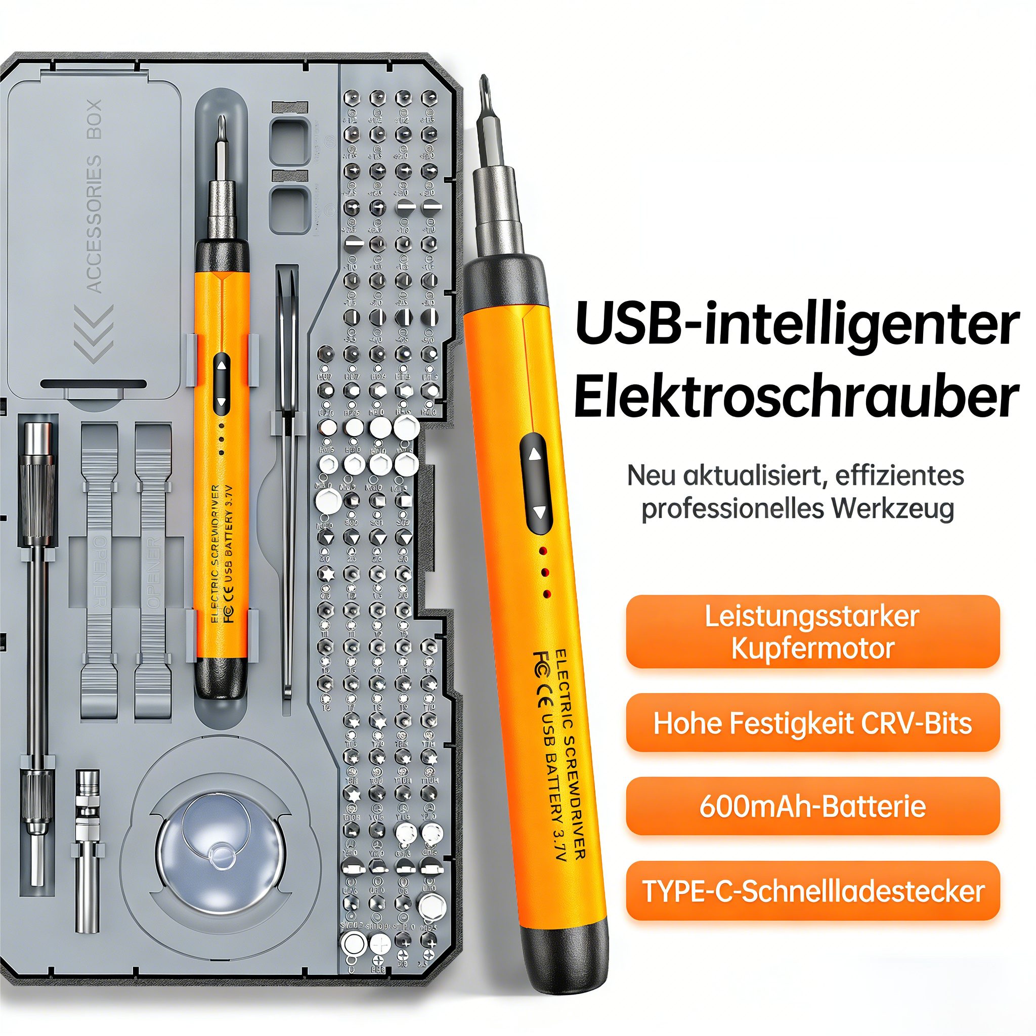 ibettertec Elektro-Schraubendreher 100-in-1 Elektro-Schraubendreher,Akku-Schrauber,Werkzeugset, (Wiederaufladbar,Tragbar/Sicher, Geeignet für Reparatur für iPhone,Laptop, Brillen, Uhren), 100-tlg,Feinmechaniker Werkzeug Set,Bit-Schraubendreher