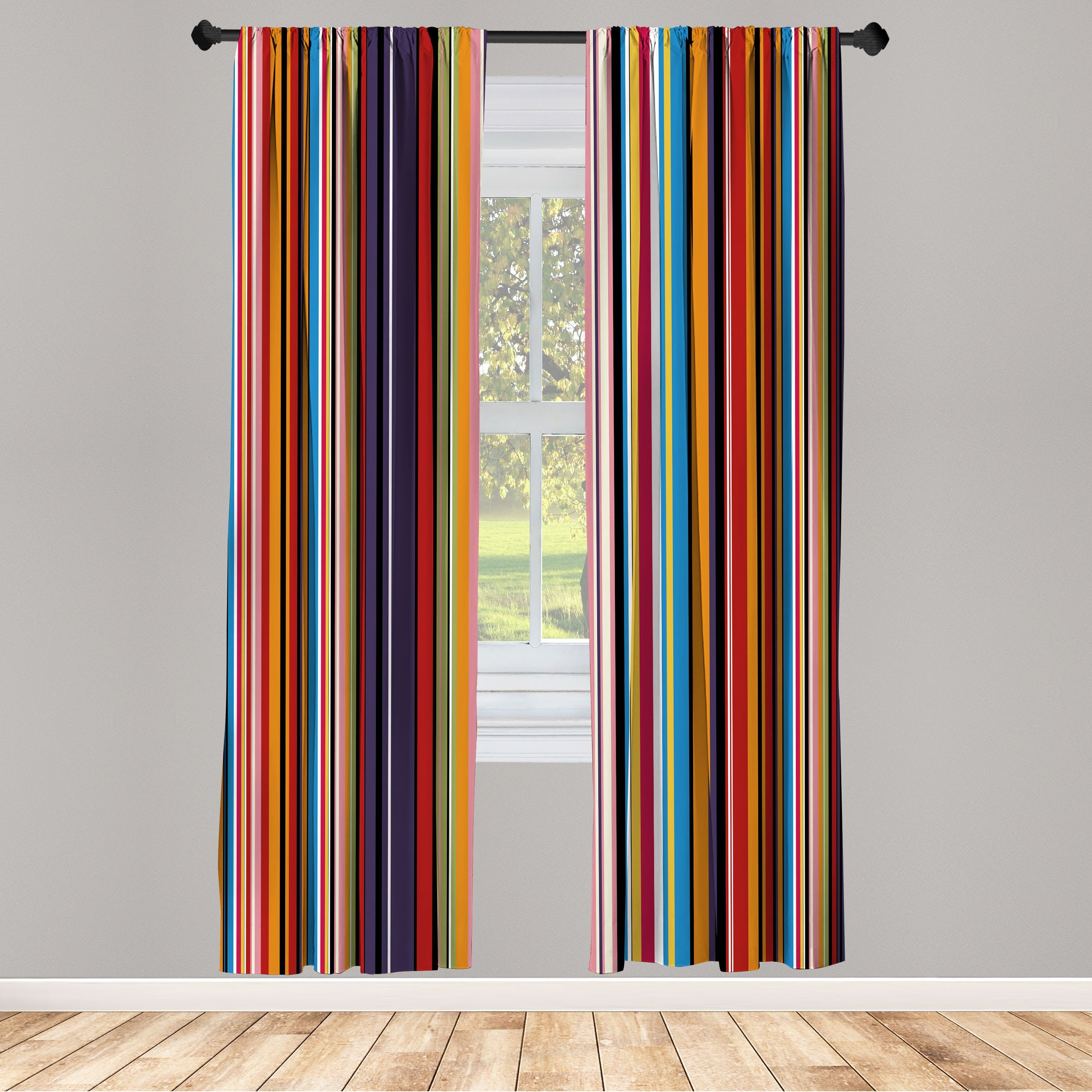Gardine Vorhang für Wohnzimmer Schlafzimmer Dekor, Abakuhaus, Microfaser, Abstrakt Leuchtende Farben Gestreifte
