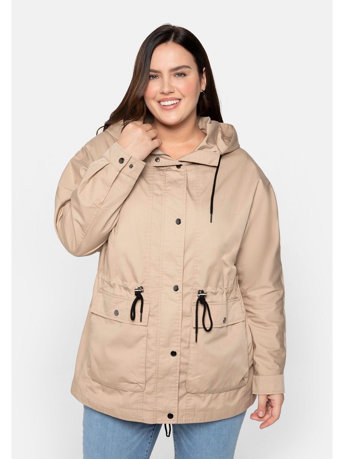 aus Größen leichter, Große Sheego wasserabweisender Twill-Qualität Parka