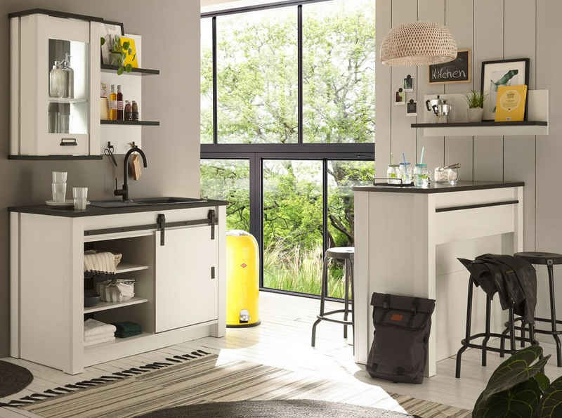 Furn.Design Küchenbuffet Stove (Küche in weiß Pinie und anthrazit, 5-St., Set Landhaus) mit Soft-Close