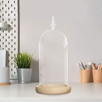 Belle Vous Dekoobjekt Glasglocke mit Holzboden - Transparente Abdeckung - 26,5cm, Transparente Glasglocke mit Holzboden - 26,5cm