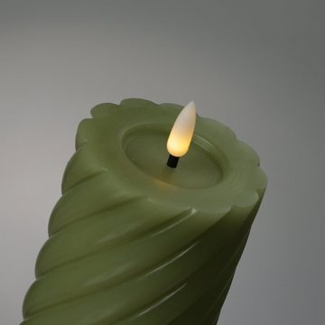 MARELIDA LED-Kerze LED Kerze Twist Echtwachs gedreht flackernd H: 17,5cm Timer grün (1-tlg)