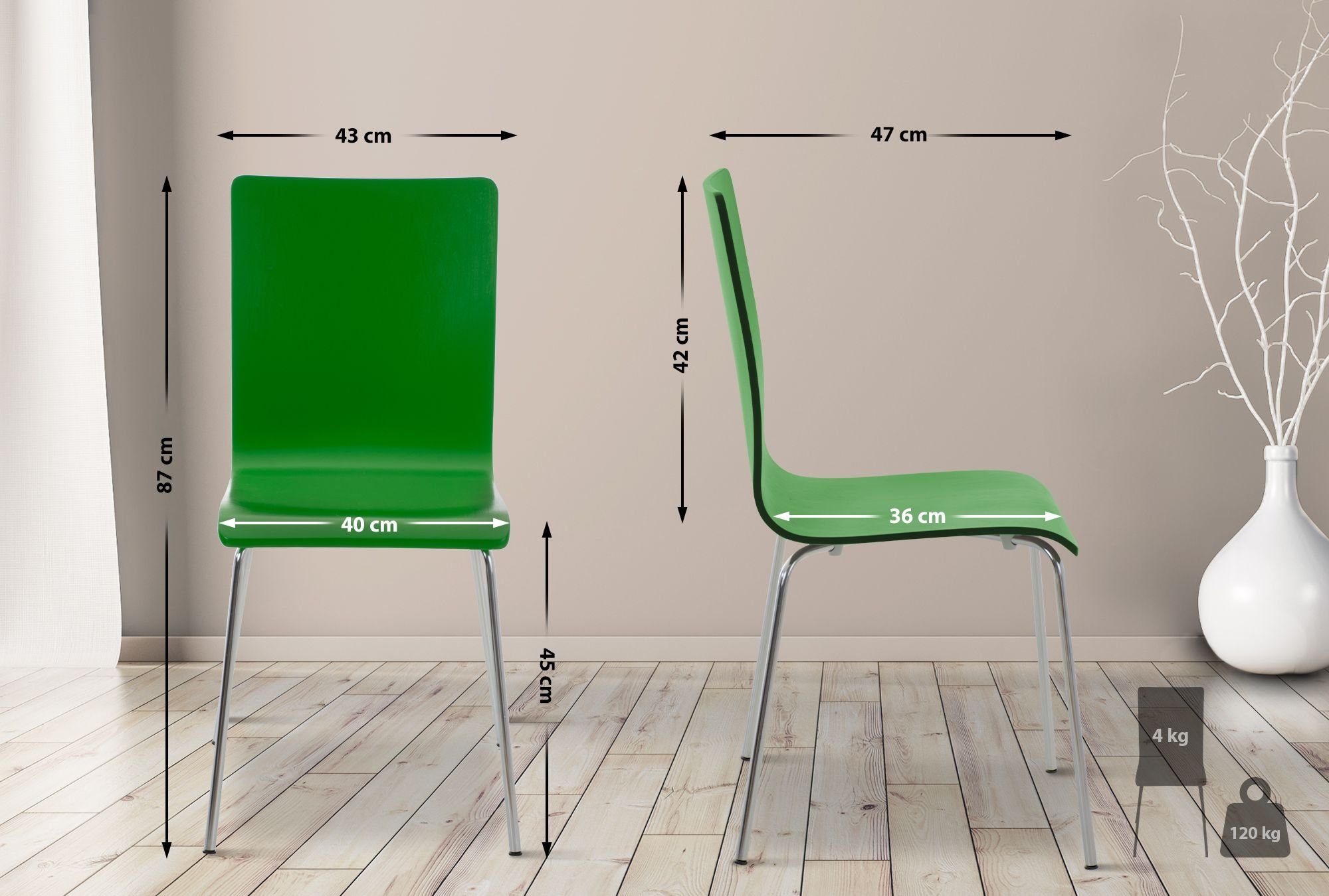 CLP Holzsitz Metallgestell geformter & ergonomisch Besucherstuhl Pepe, grün