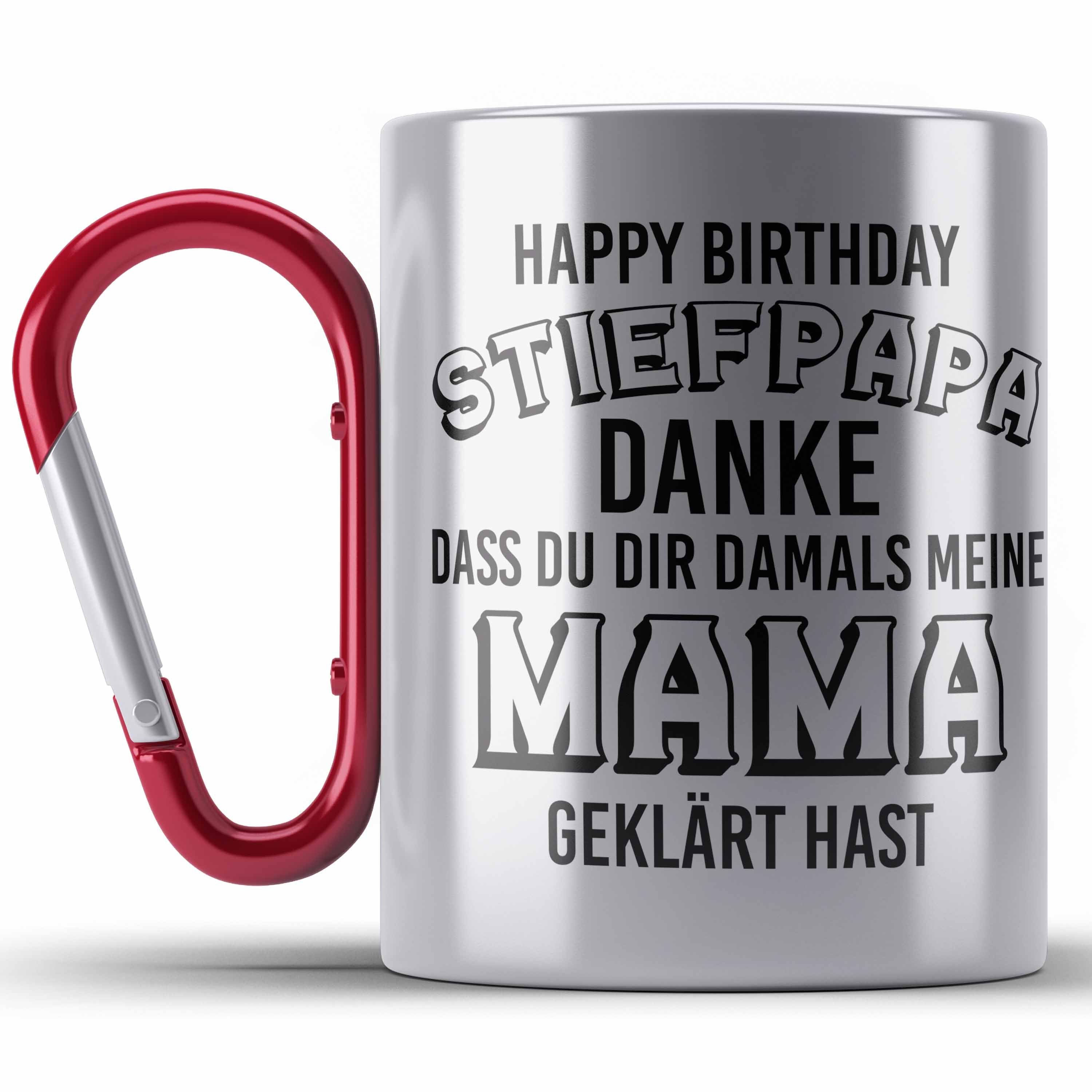 Trendation Thermotasse Stiefpapa Edelstahl Tasse Spruch Geschenk