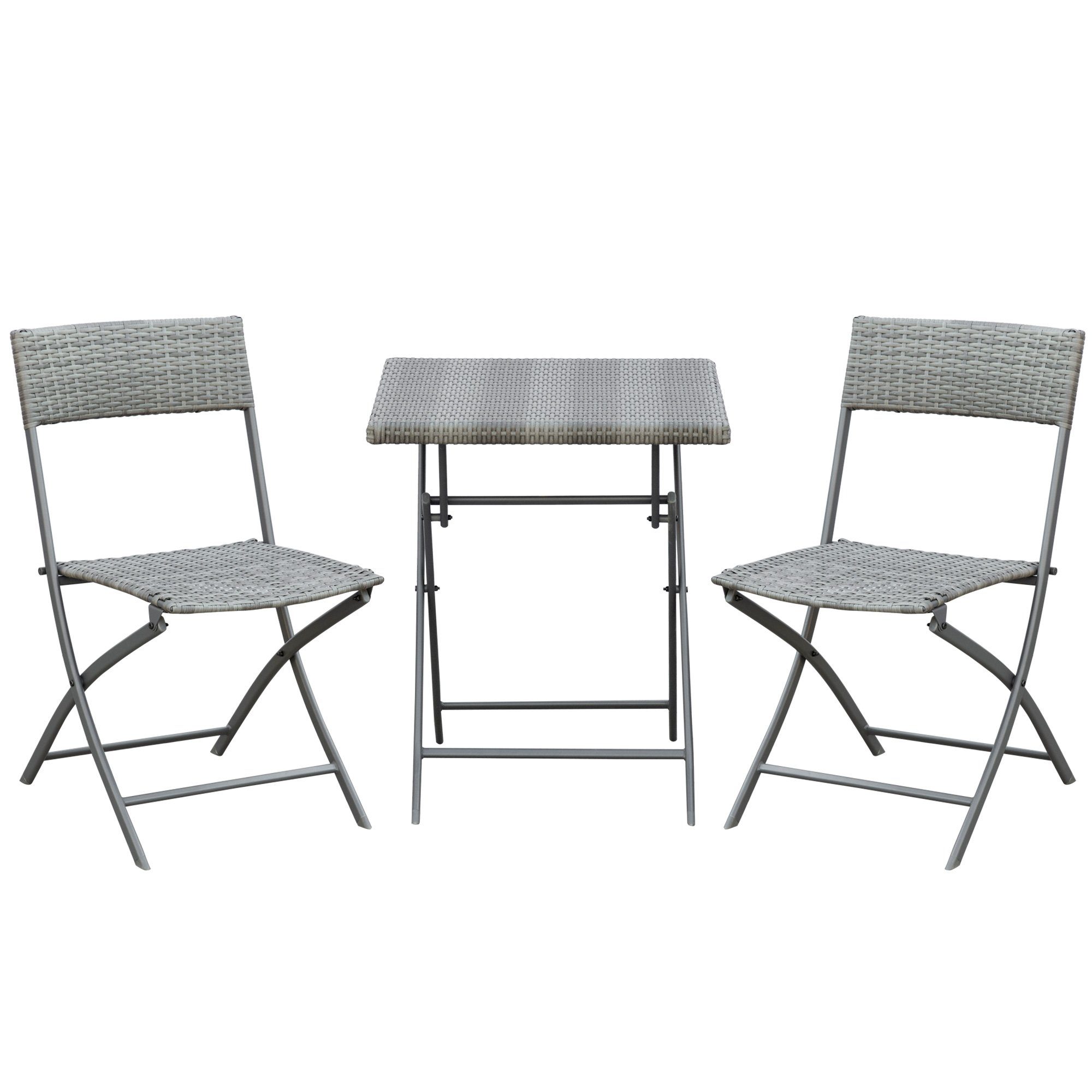 Outsunny Sitzgruppe Bistroset Polyrattan 3tlg. Balkonmöbel Set Gartenmöbel Garnitur, (Gartensitzgruppe, 3-tlg., Bistroset), Metall 60L x 60B x 72H cm