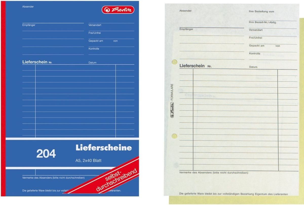 Formularblock Formularbuch Lieferschein A5 204 2x40 Blatt SD VE=4 Stück.