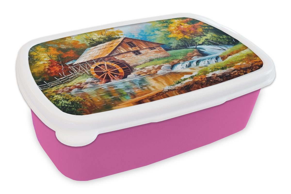 MuchoWow Lunchbox Landschaft - Kunststoff Kinder, Erwachsene, Herbst, Kunst Zuhause - Brotdose für rosa - Snackbox, - Mädchen, (2-tlg), Malerei Kunststoff, Brotbox