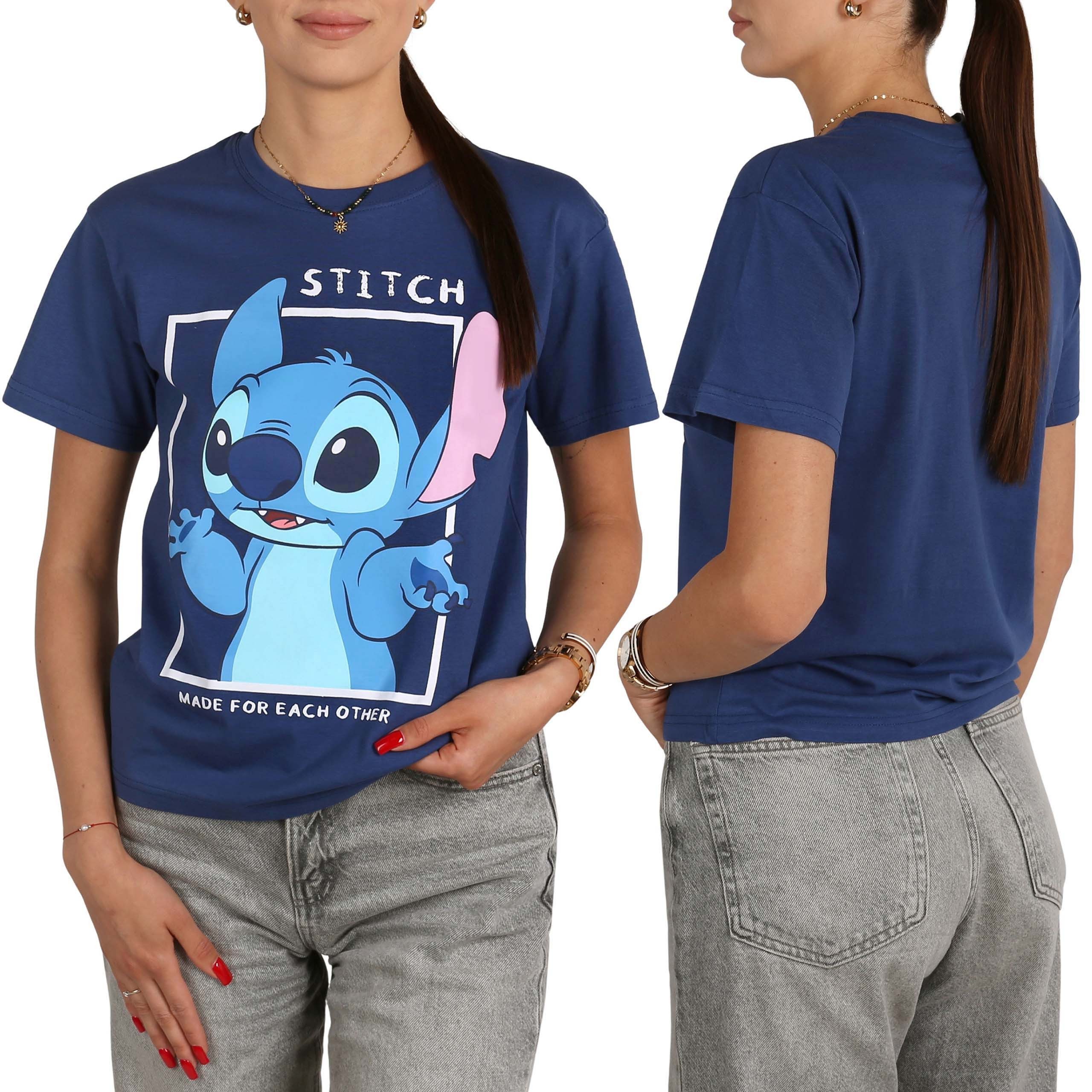 Disney T-Shirt DISNEY Stitch Damen-T-Shirt, kurzarm, 100 % Baumwolle