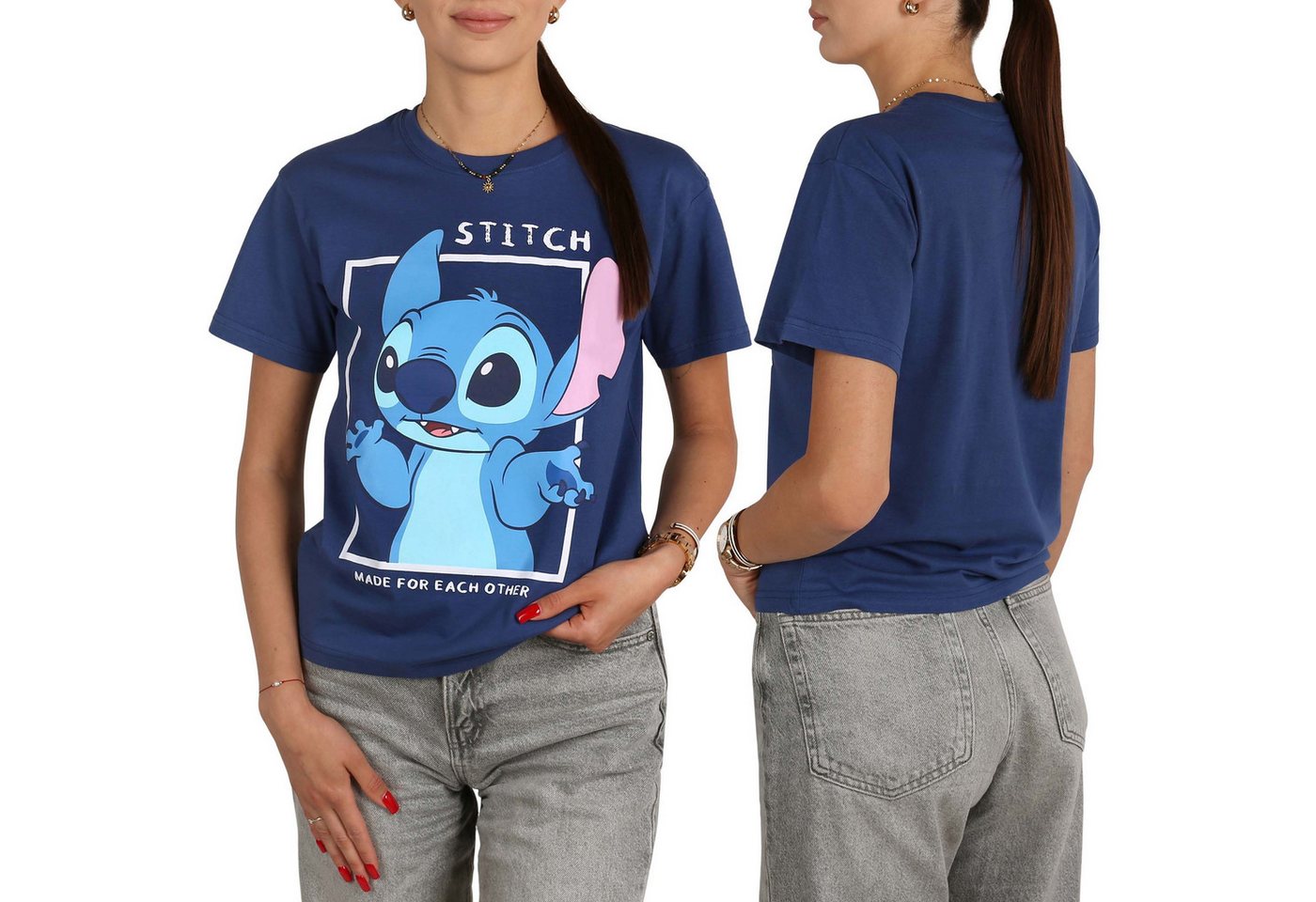 Disney T-Shirt DISNEY Stitch Damen-T-Shirt, kurzarm, 100 % Baumwolle