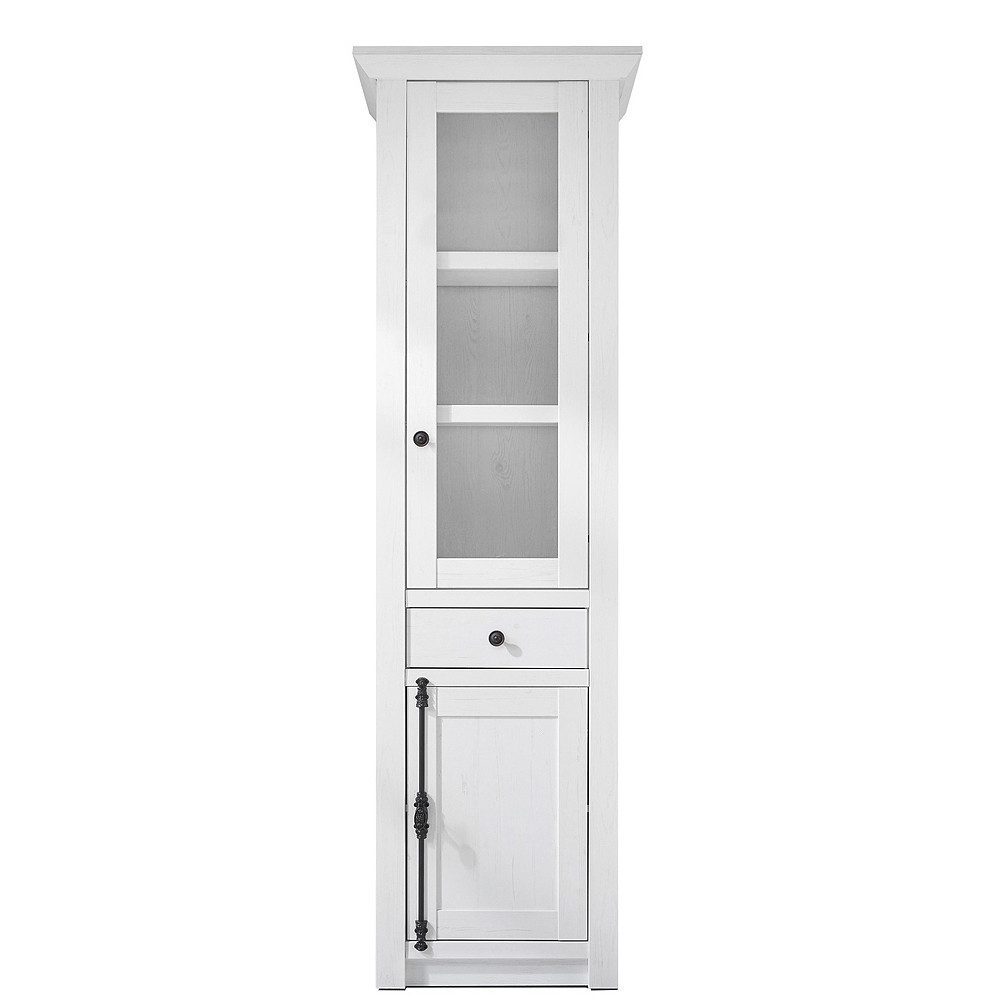 Lomadox Vitrine WINGST-61 Landhaus Stand- im Dekor Pinie weiß Nb. inkl. LED B/H/T 63x207x45cm