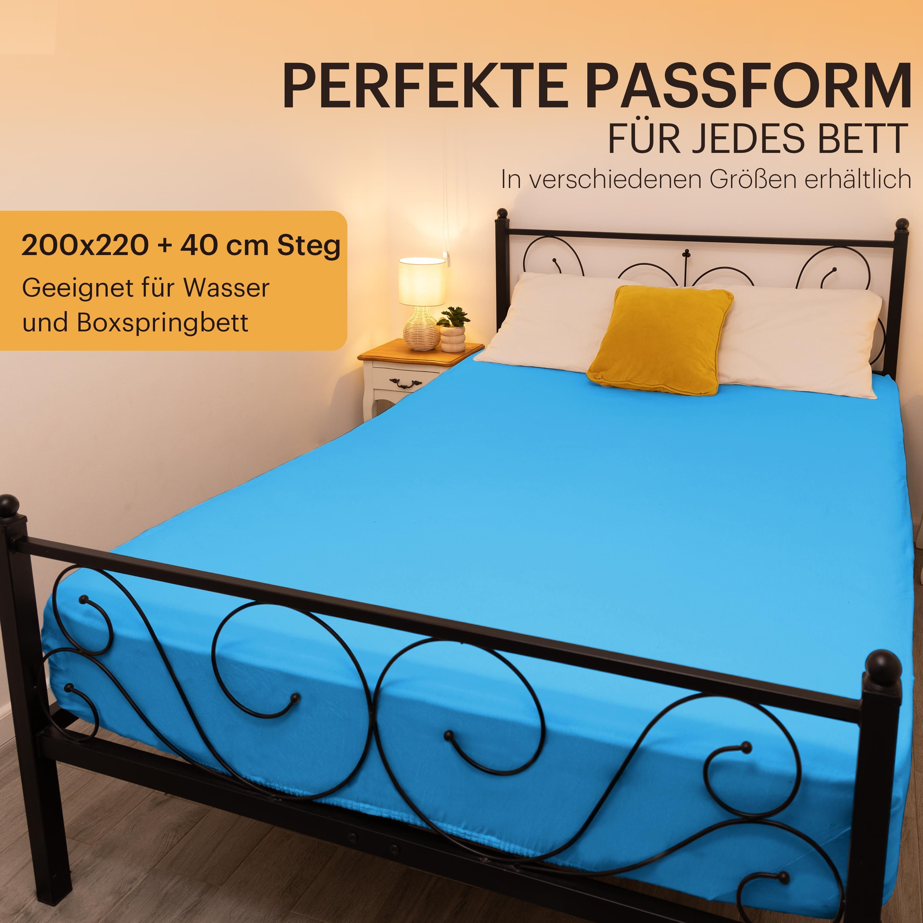 NatureMark Spannbettlaken Boxspringbett Spannbetttuch 200x220cm, Baumwolle, Gummizug: rundum, (1 Stück), 40 cm Steghöhe - 200 x 220cm Spannbetttuch, Türkis – Bild 4 von 5