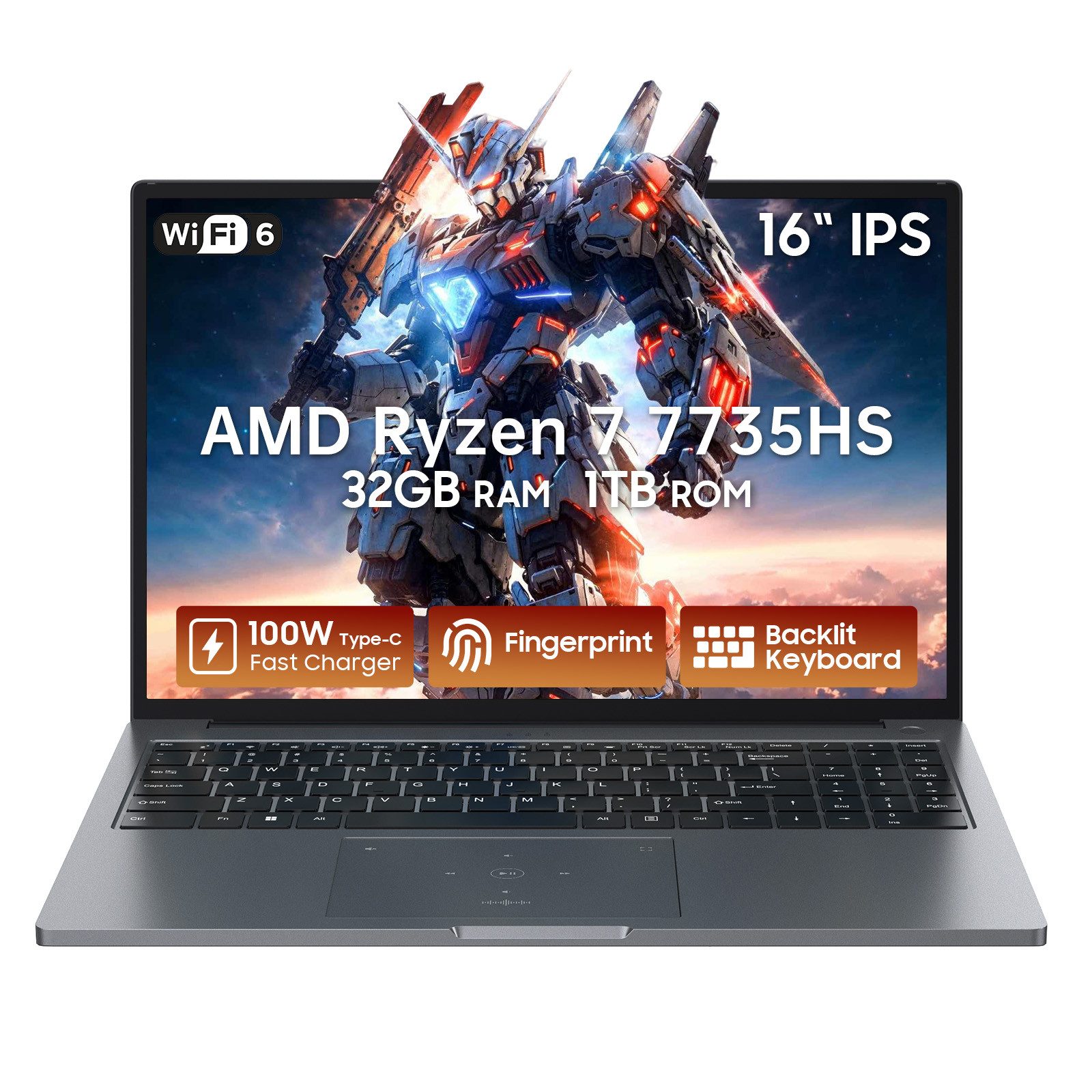 blackview 16" FHD Gamibook 8 AMD Ryzen™ 7 7735HS Gaming Notebook (AMD Ryzen 7 AMD Ryzen™ 7 7735HS, 1024 GB SSD, 180° Drehung, Fingerabdruckerkennung, Low Blue Light)
