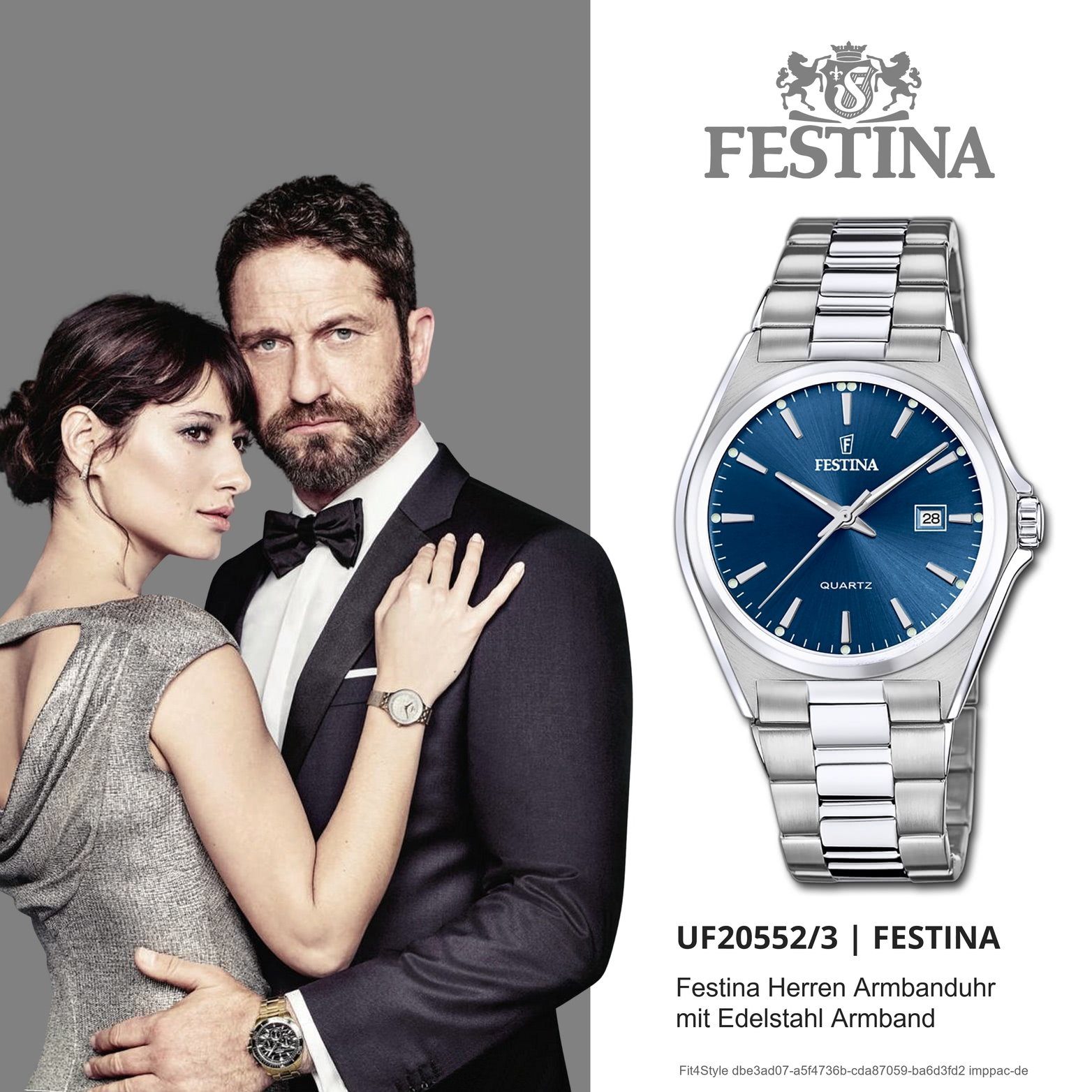 Festina Quarzuhr Festina Herrenuhr Klassik Armbanduhr, (Analoguhr),  Herrenuhr mit Edelstahlarmband, rundes Gehäuse, groß (ca. 40mm), blau