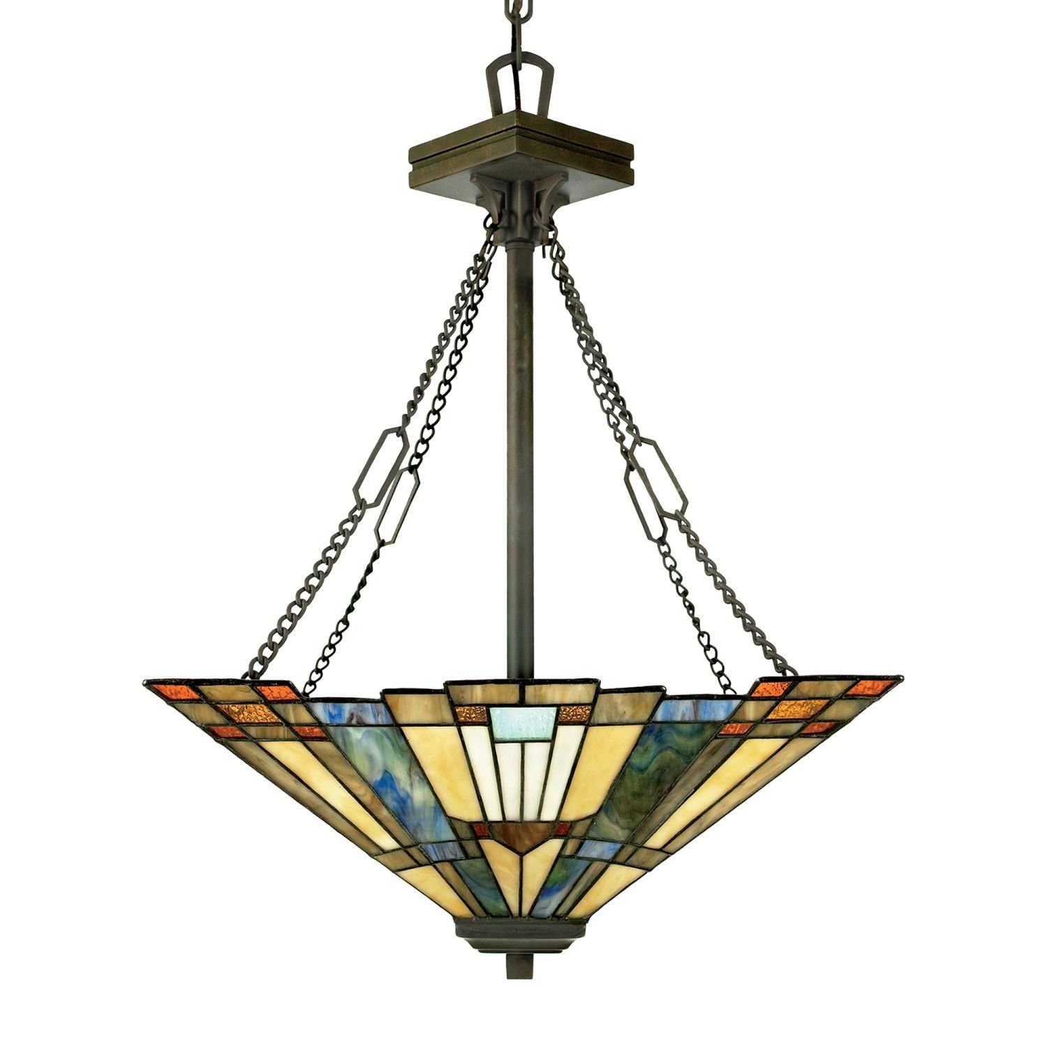 Licht-Erlebnisse Pendelleuchte ETERNO 6, ohne Leuchtmittel, Hängeleuchte Esszimmer Esstisch Gelb Bronze E27 Glas Metall Tiffany