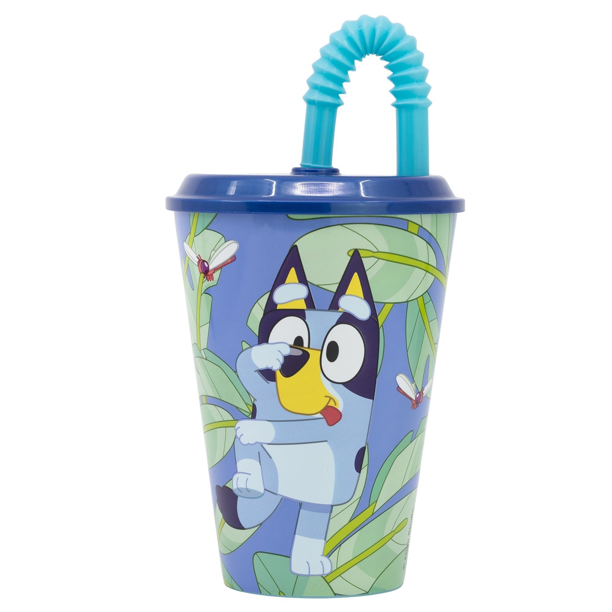 Disney Kinderbecher Disney Bluey Bingo Kinder Trinkbecher mit Deckel und Halm, Kunststoff, 430 ml