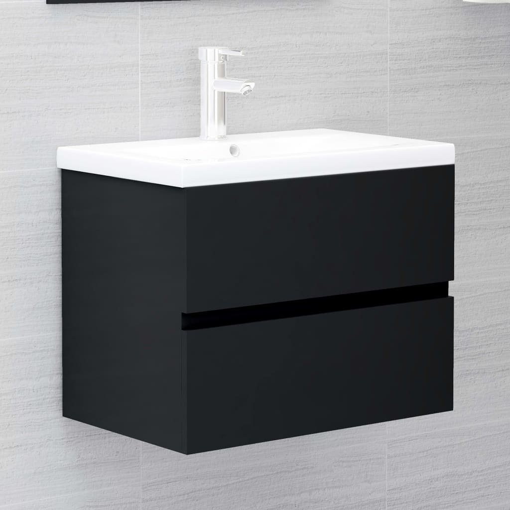 vidaXL Badezimmerspiegelschrank Holzwerkstoff mit Schwarz (1-St) Einbaubecken Waschbeckenunterschrank