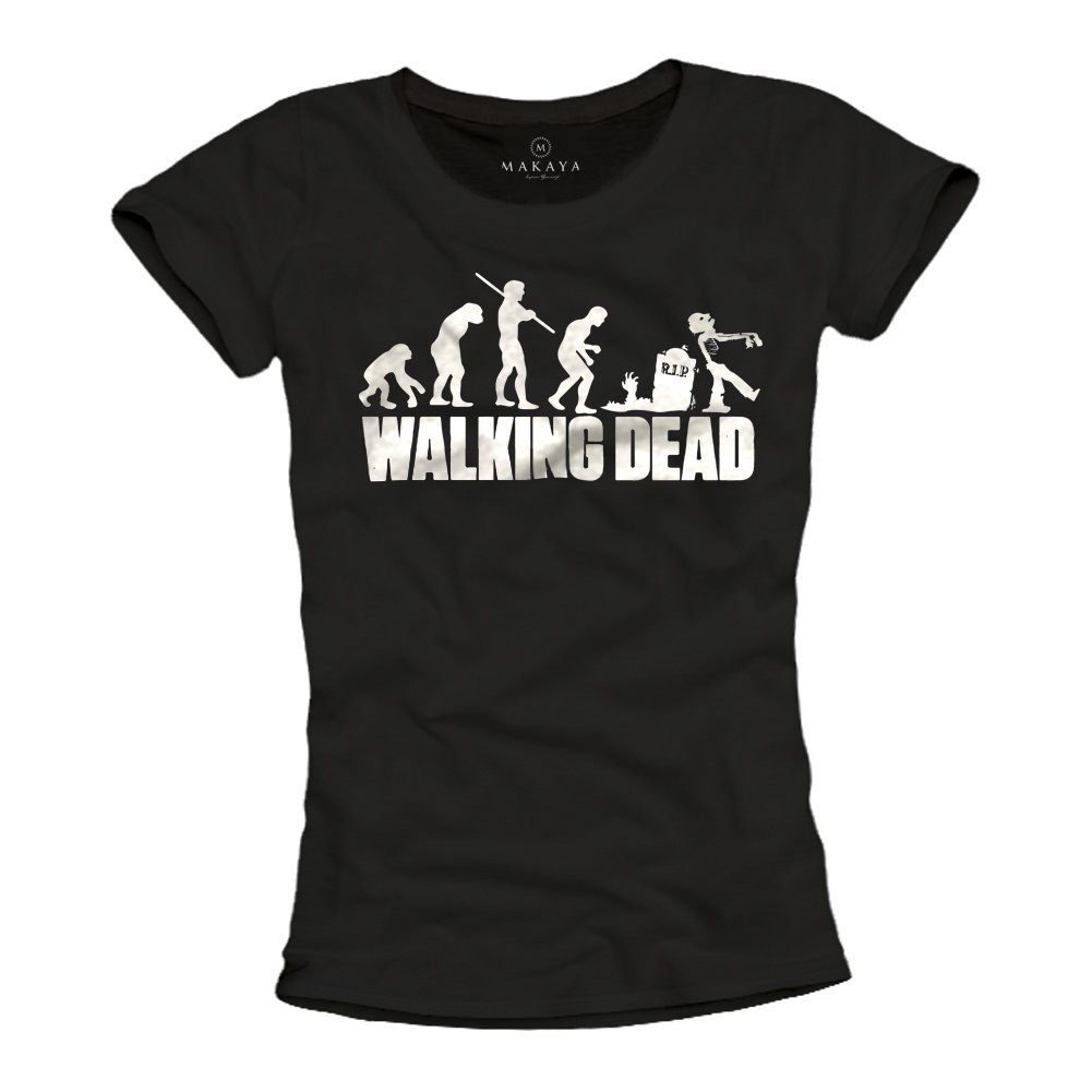 MAKAYA TShirt »Damen Walking Dead Zombie Top Schwarz Lustig Witzig