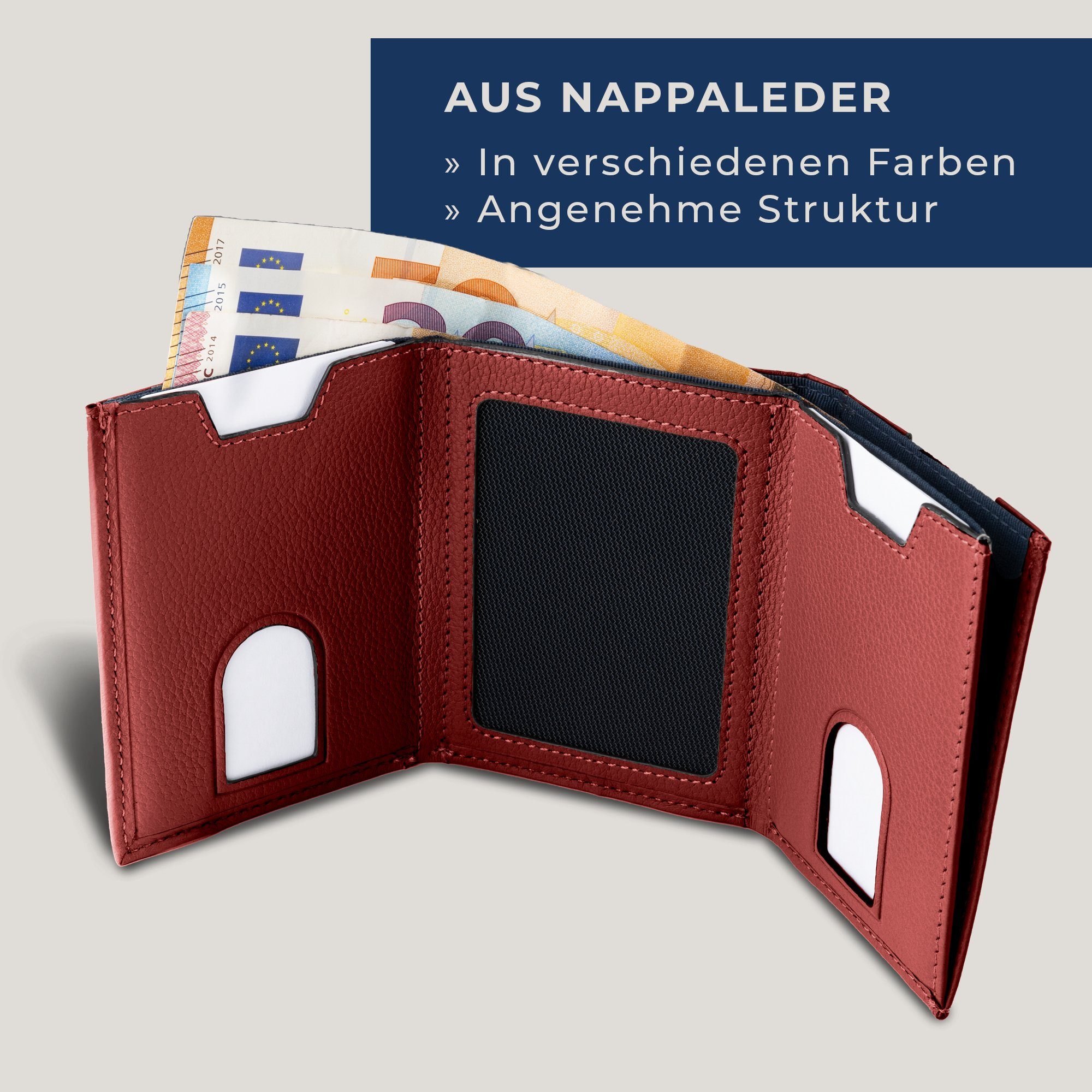 Geldbeutel Slim Portemonnaie VON mit & Whizz Wallet RFID-Schutz Rot 6 Kartenfächer, Geldbörse Geschenkbox inkl. Wallet HEESEN