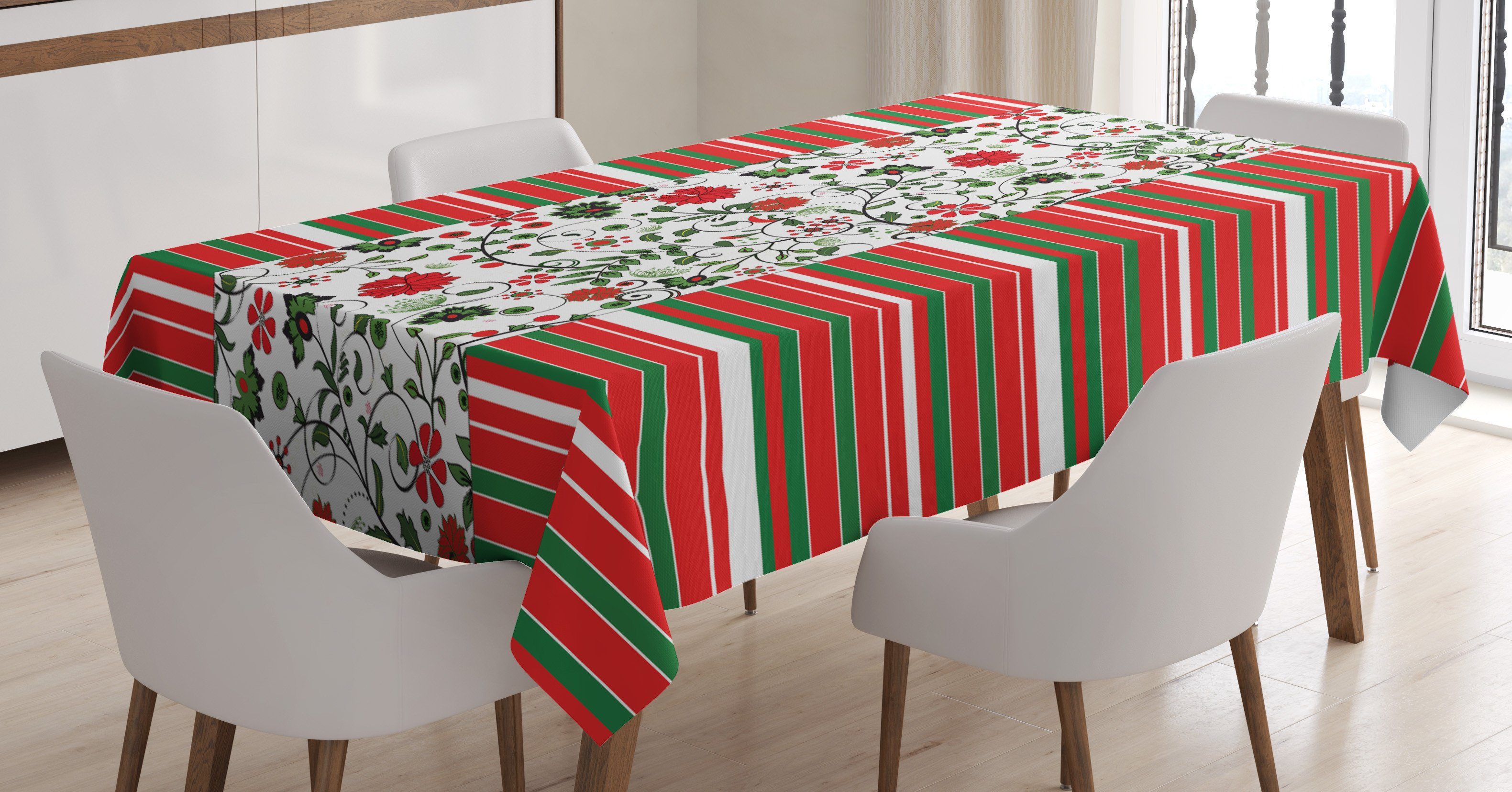 Farben, den Für Blumenrand Tischdecke Stripes geeignet Bereich Waschbar Weihnachten Farbfest Klare Abakuhaus Außen