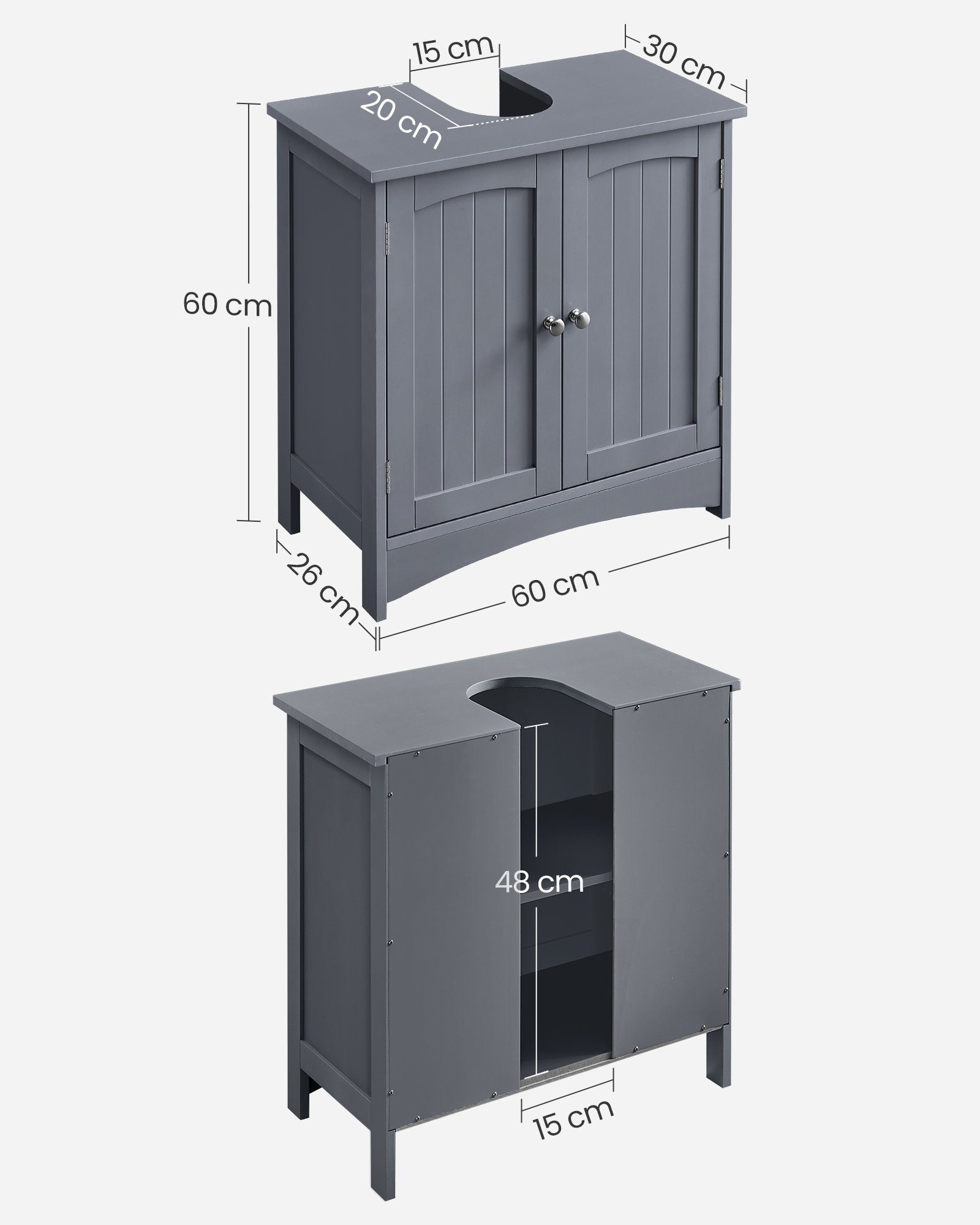 VASAGLE Waschbeckenunterschrank grau 2 Ablage mit verstellbare Türen