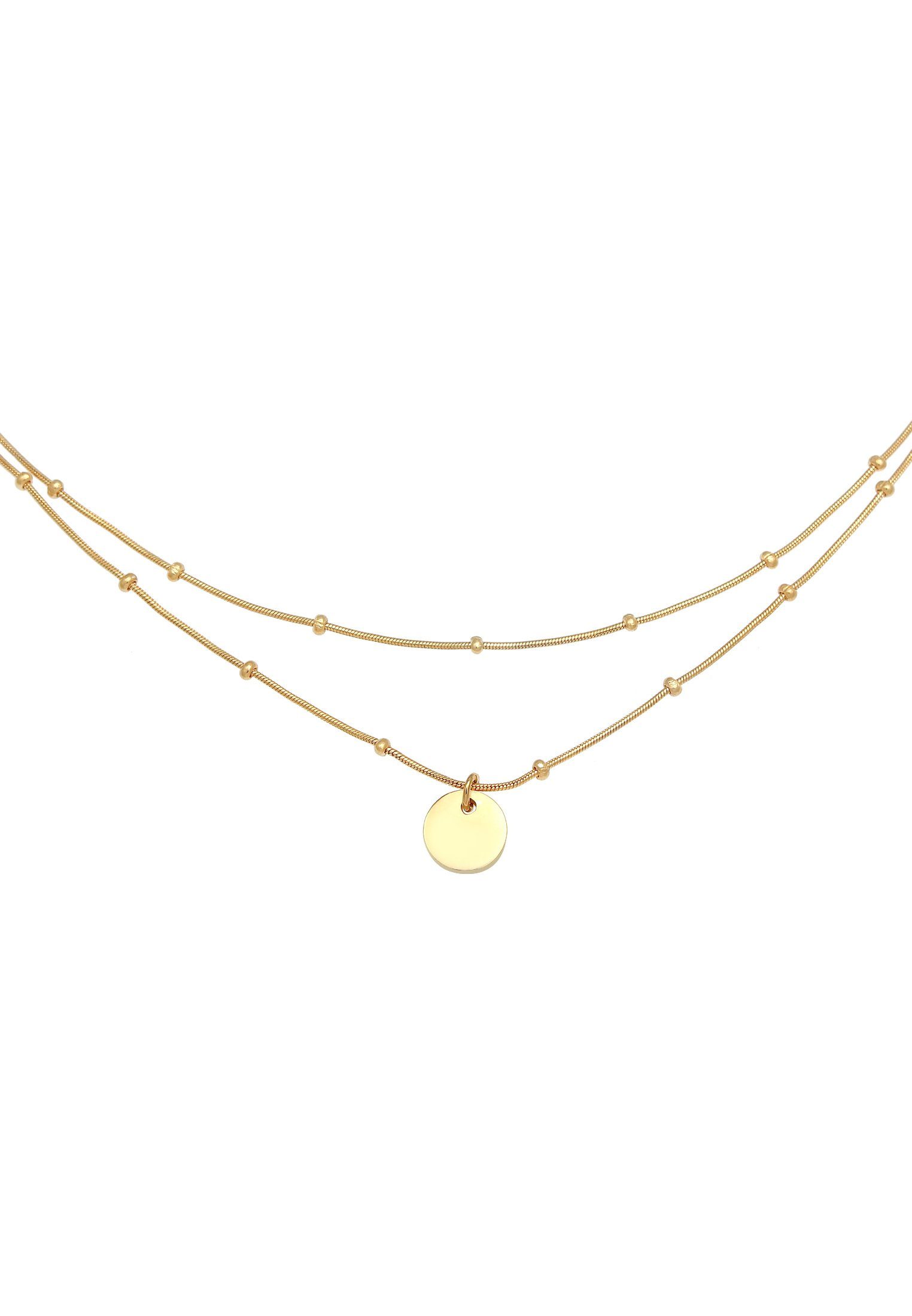 Layer Plättchen Gold Kugelkette Silber 925 Collier Elli Choker