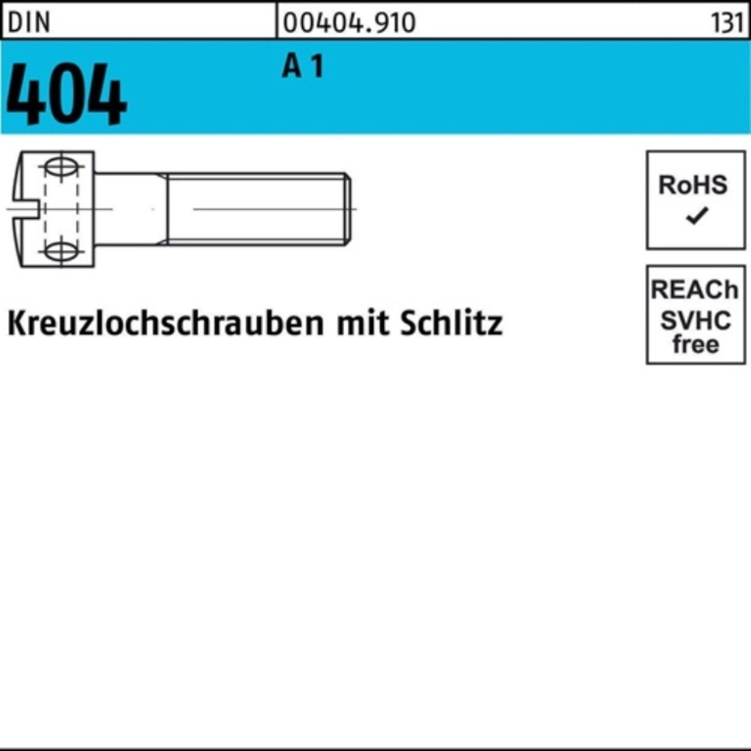 Reyher Schraube 100er Pack Kreuzlochschraube DIN 404 Schlitz M4x 10 A 1 100 Stück DIN