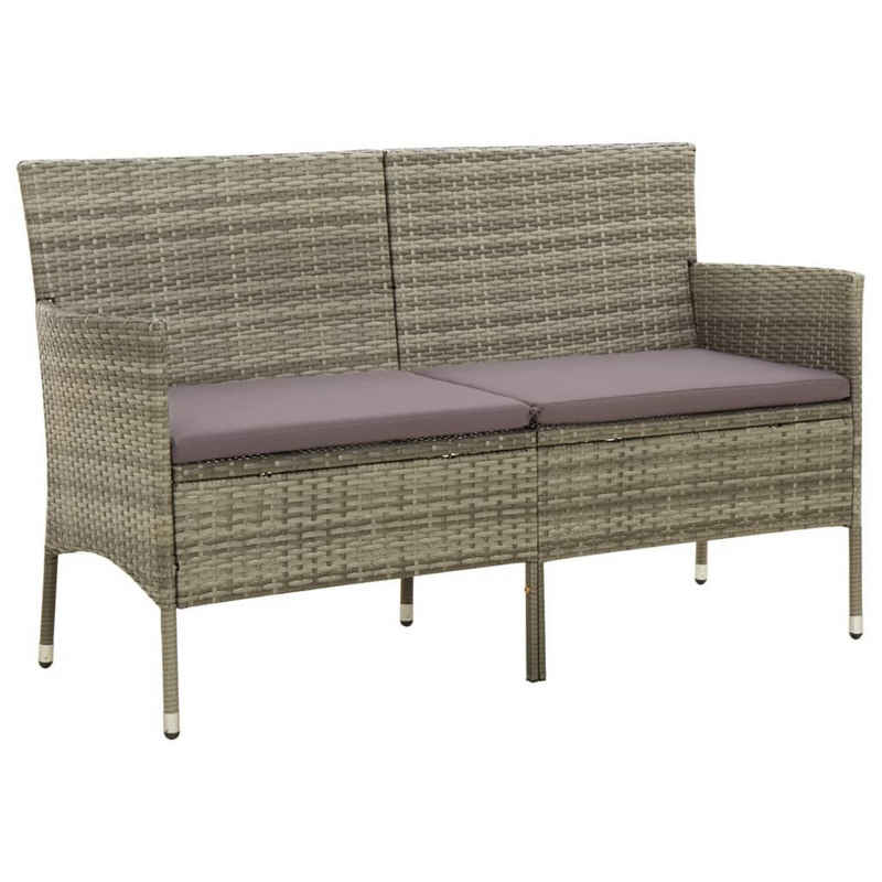 vidaXL Loungesofa Gartensofa 3-Sitzer mit Kissen Grau Poly Rattan, 1 Teile