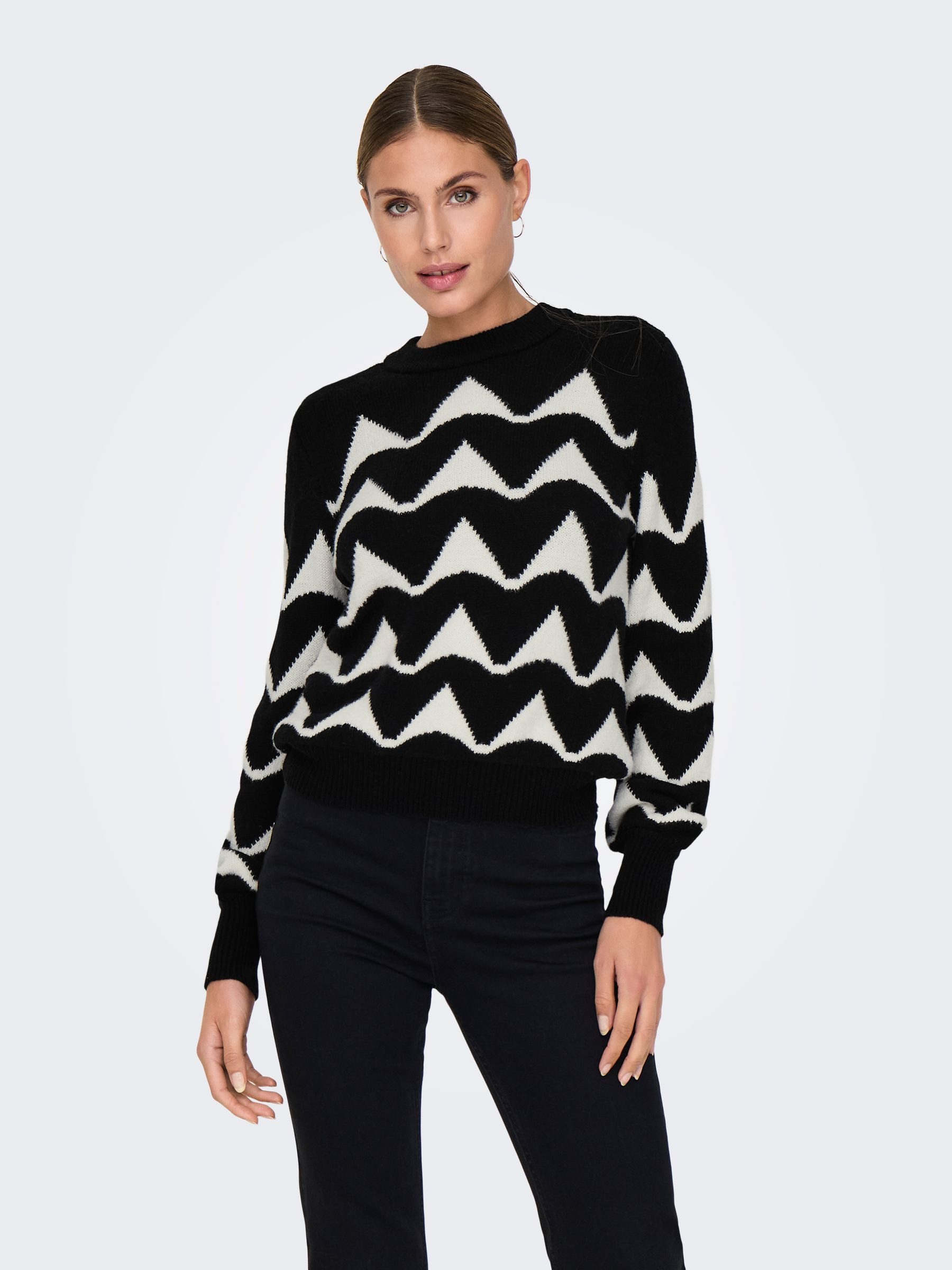 Strickpullover Strickpullover Rundhals gerippte Ärmelbündchen