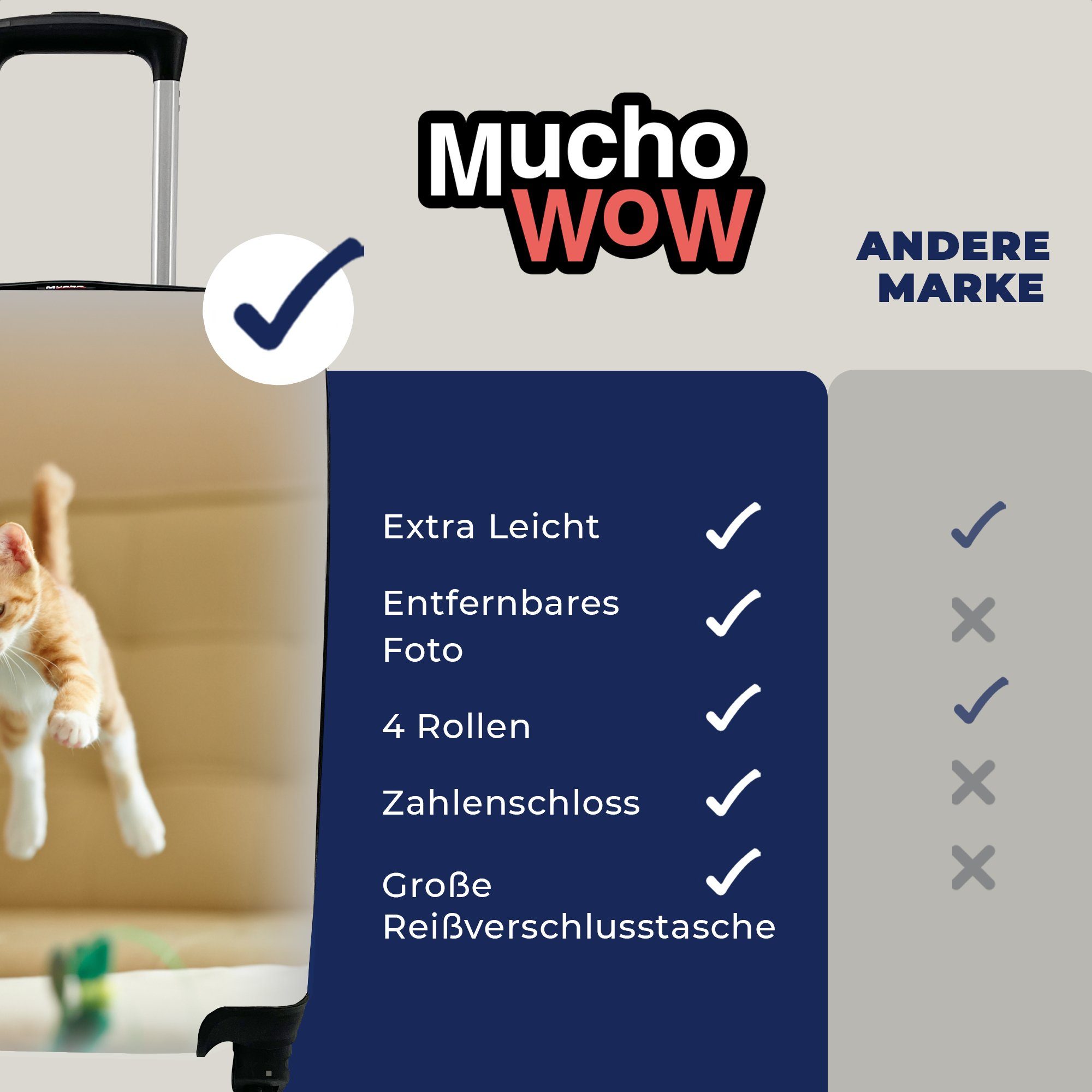 MuchoWow Handgepäckkoffer - für Handgepäck Trolley, Katze Rollen, Reisekoffer Reisetasche - Spielzeug, mit 4 Springen Ferien, rollen