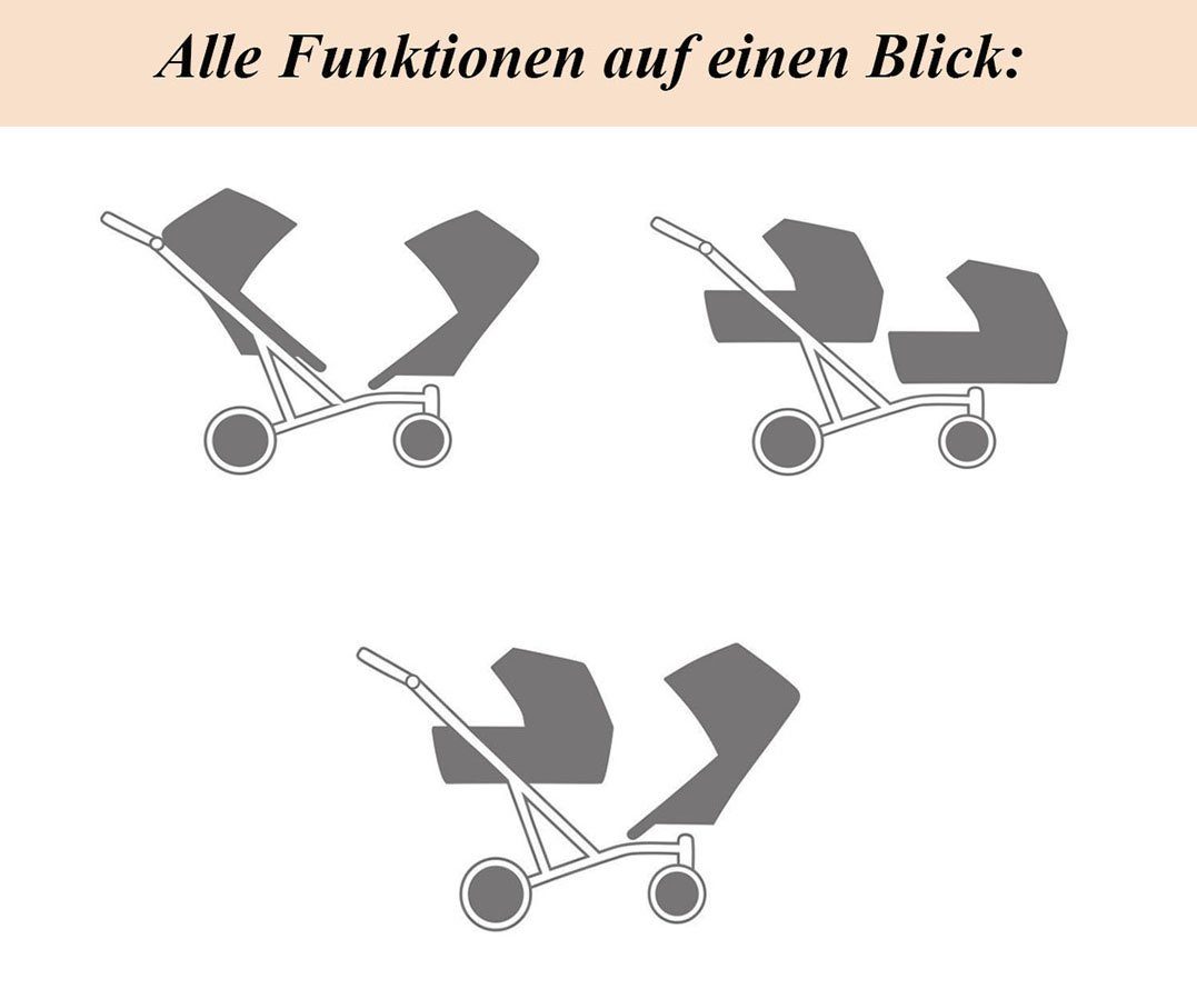 Zwillings-Kombikinderwagen babies-on-wheels 1 4 in - Teile in Booster 2 11 Grau Farben - Zwillingskinderwagen