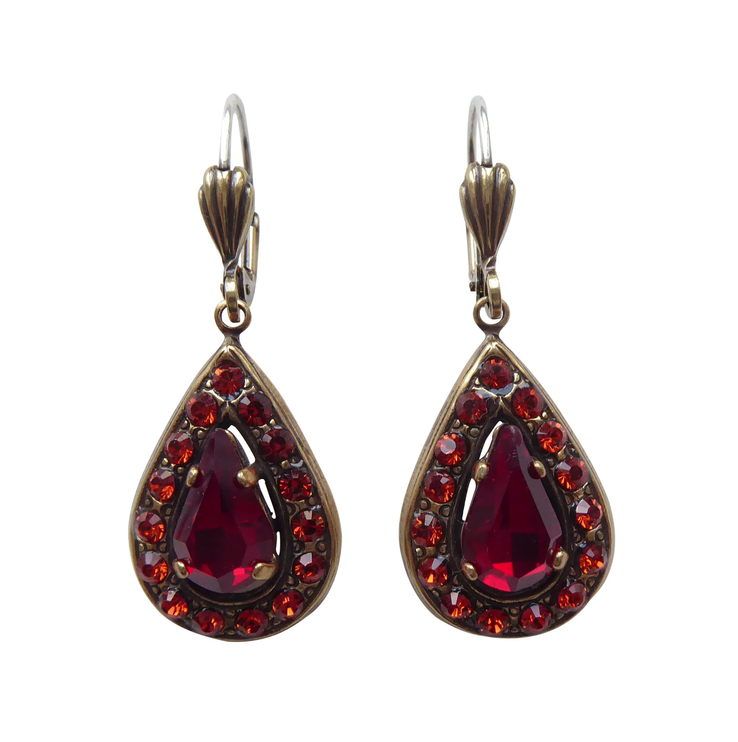 Mugello Paar Ohrhänger Scarlett rot romantisch nostalgisch altmodisch Antik-Stil Weihnachten, Handgefertigter Modeschmuck, made in Germany