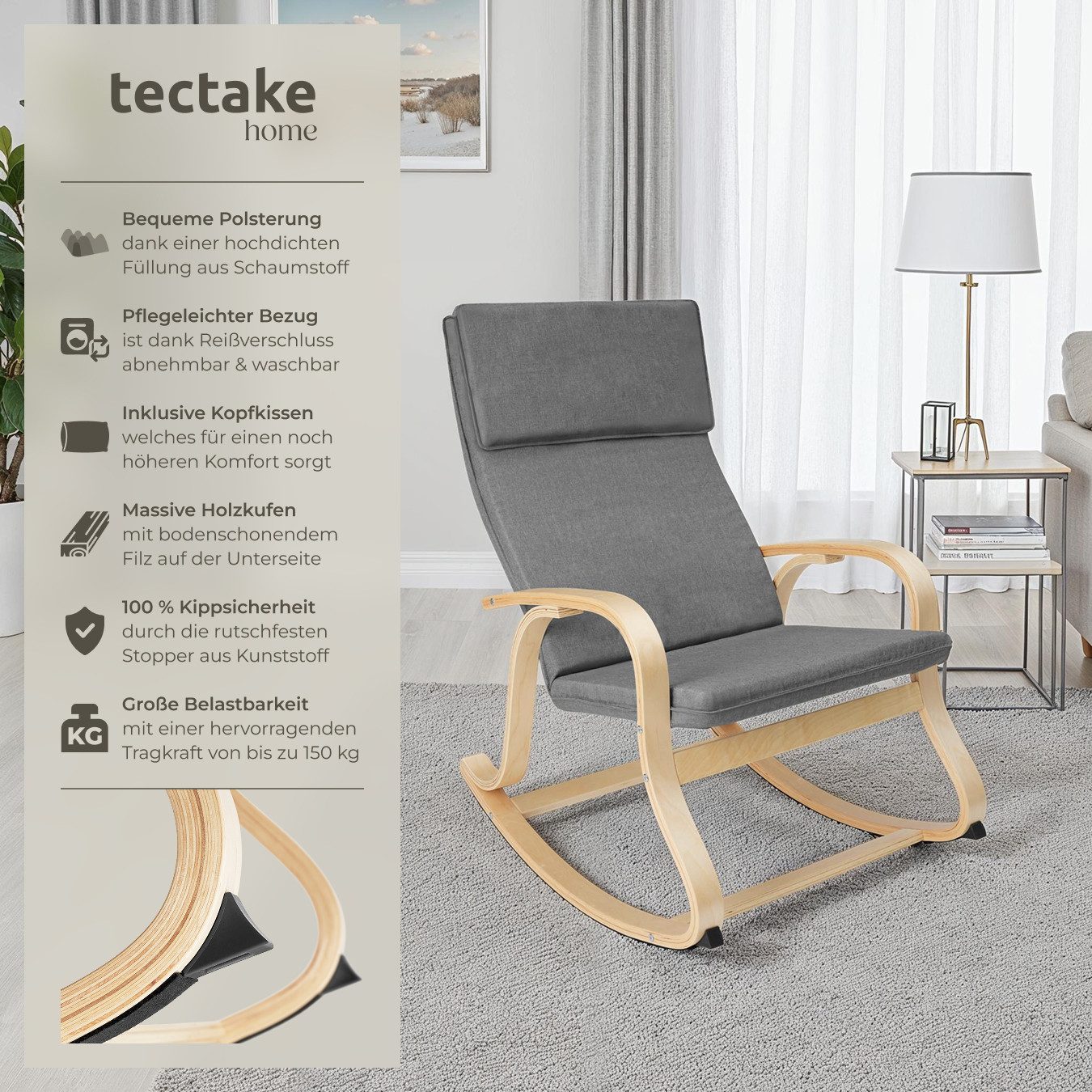 tectake Schaukelstuhl Relaxsessel Roca aus Birkenholz günstig online kaufen