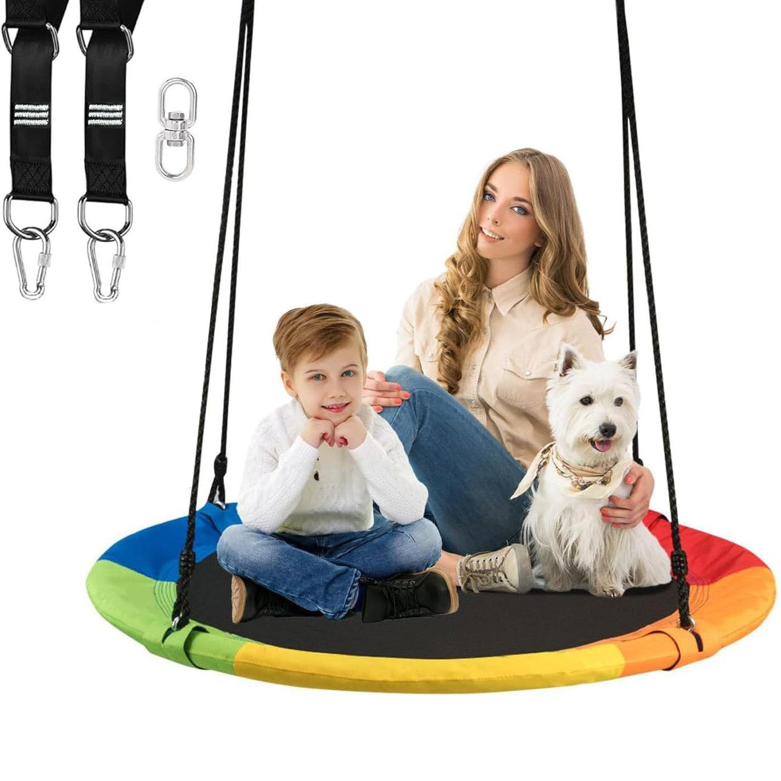 BlingBin Nestschaukel Tellerschaukel für Kinder & Erwachsene, Ø 100cm Hängeschaukel Outdoor, (1er Set, 1-tlg., Produktabmessungen: 100T x 100B x 15H cm), Wasserfeste Baumschaukel Rundschaukel für Hinterhof Garten, Bis 400kg