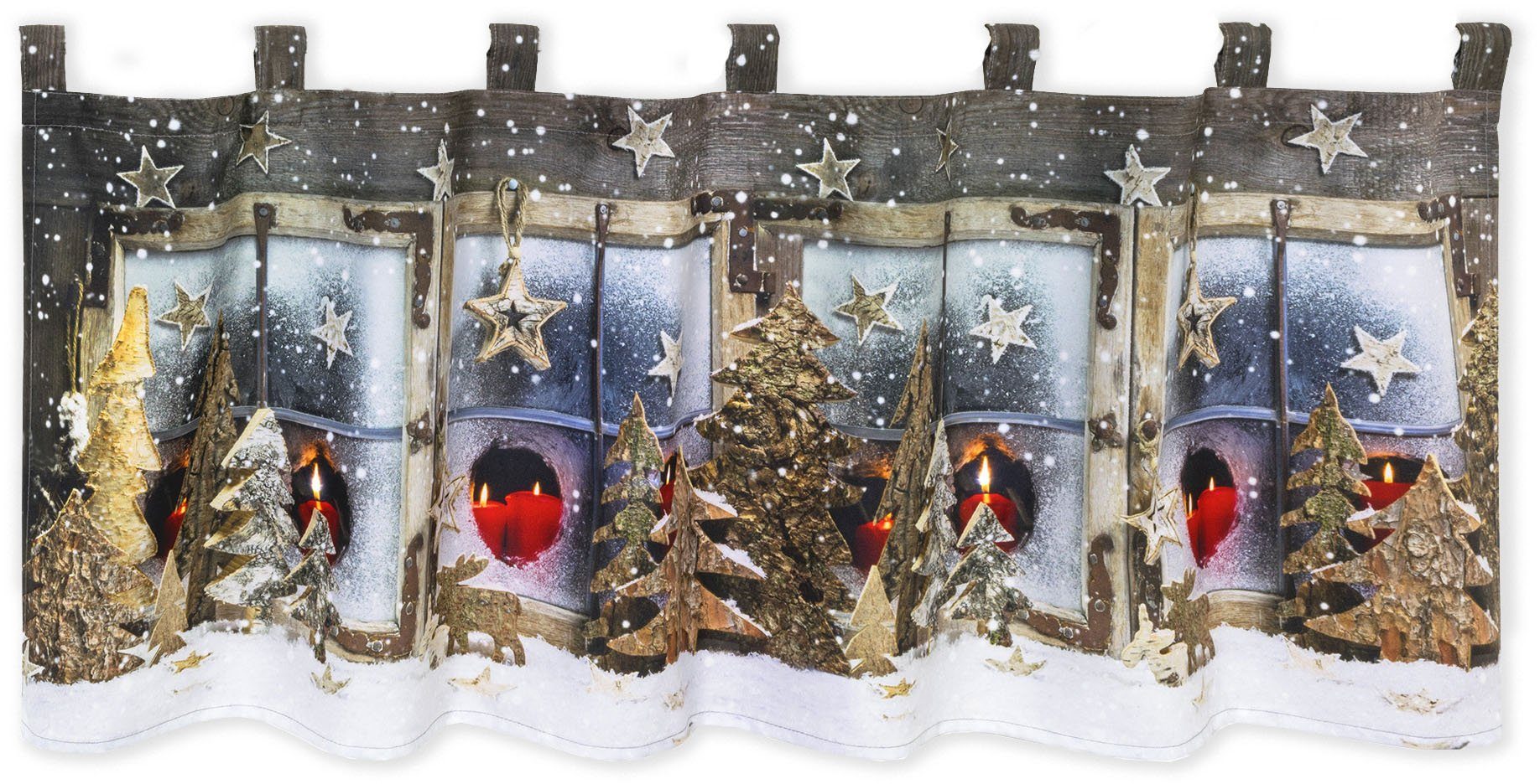 Delindo Lifestyle Scheibengardine Winterlandschaft (1 St), Schlaufen, blickdicht, Microfaser, mit Schlaufenaufhängung, für die Küche