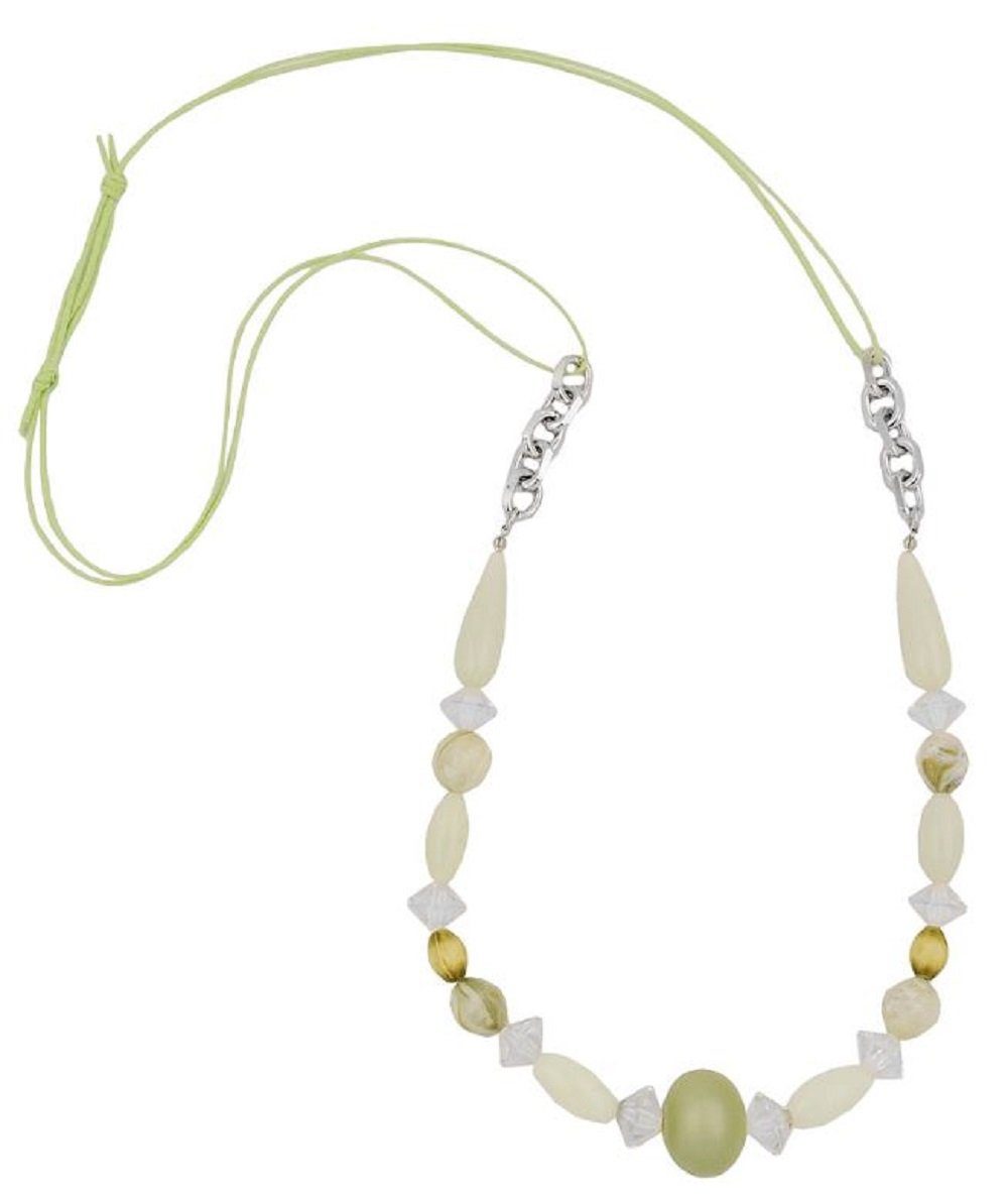 unbespielt Collier Kette Kunststoff-Perlen mint-grün-kristall Kordel hellgrün 80 cm, Modeschmuck für Damen