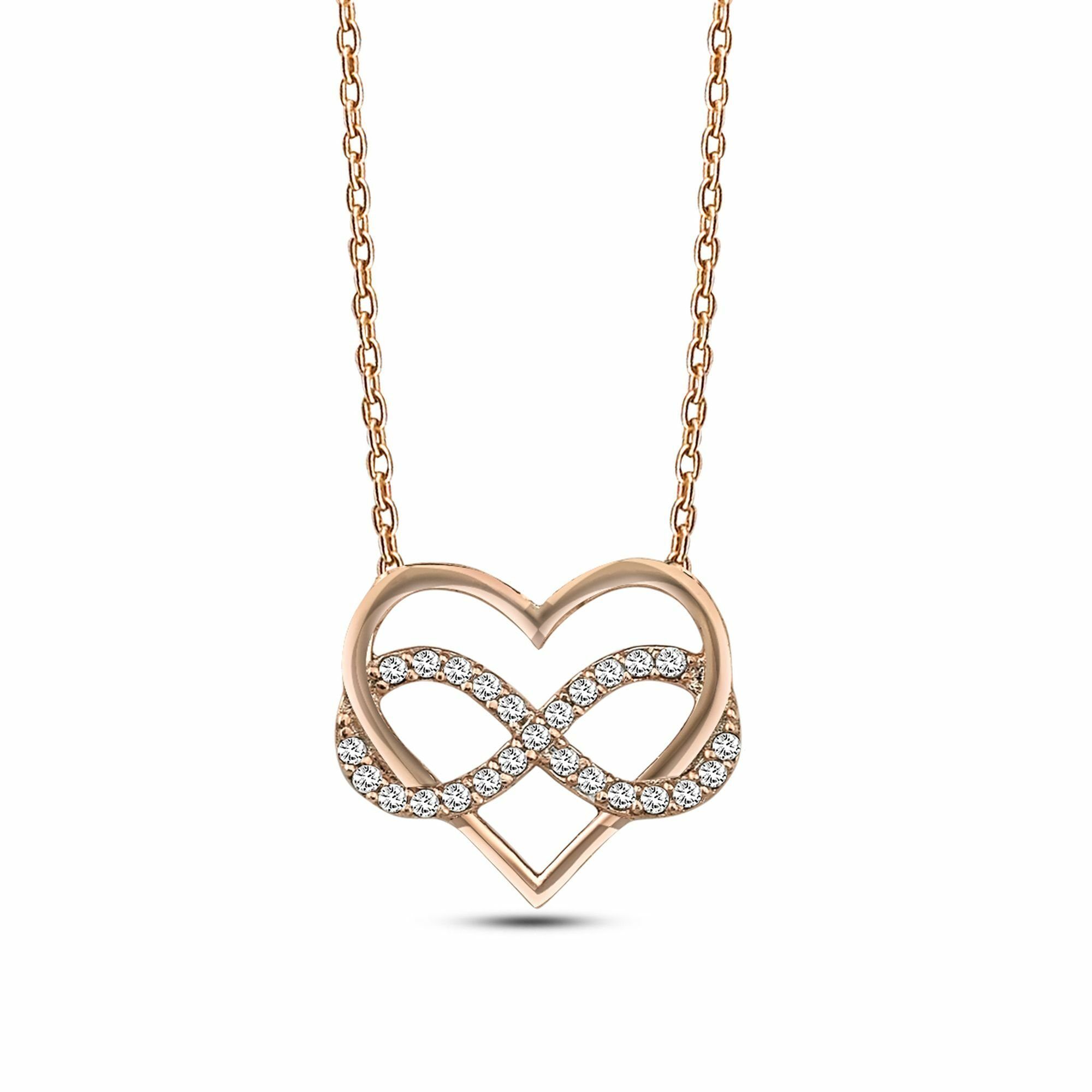 dKeniz Kettenanhänger 925/- Sterling Silber rosévergoldet Infinity Herzkette