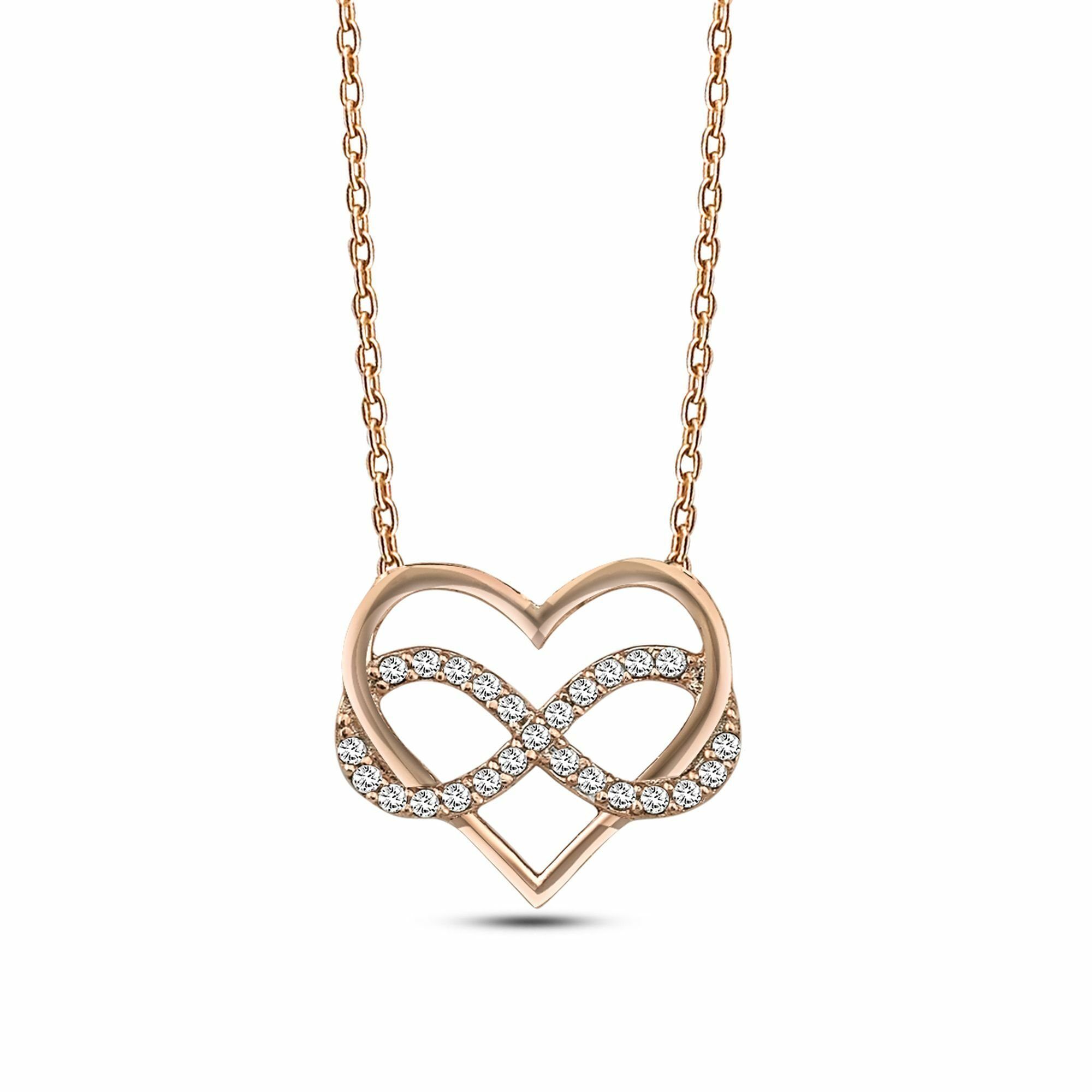 dKeniz Kette mit Anhänger 925/- Sterling Silber rosévergoldet Infinity Herzkette