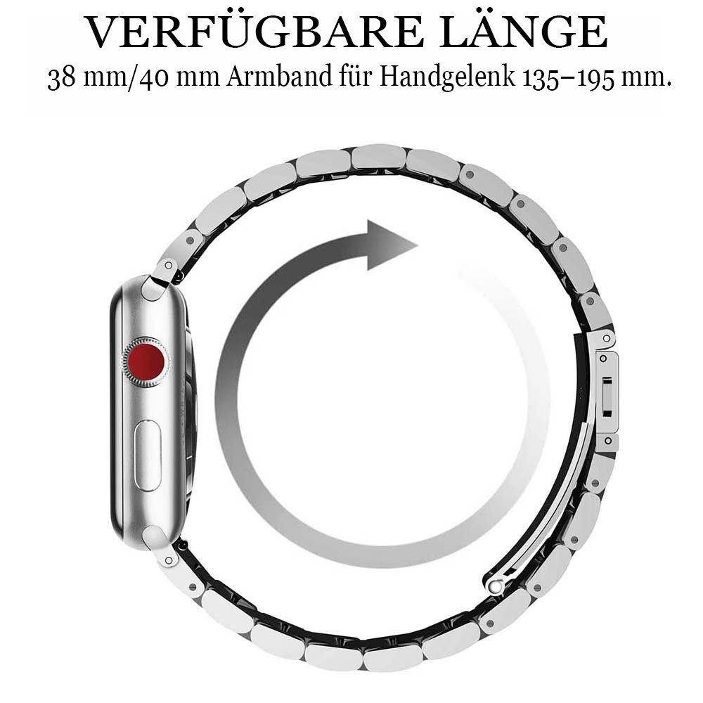Armband Lubgitsr Edelstahlarmband Metall 38 mm, mit Smartwatch-Armband Apple Silber Kompatibel Watch