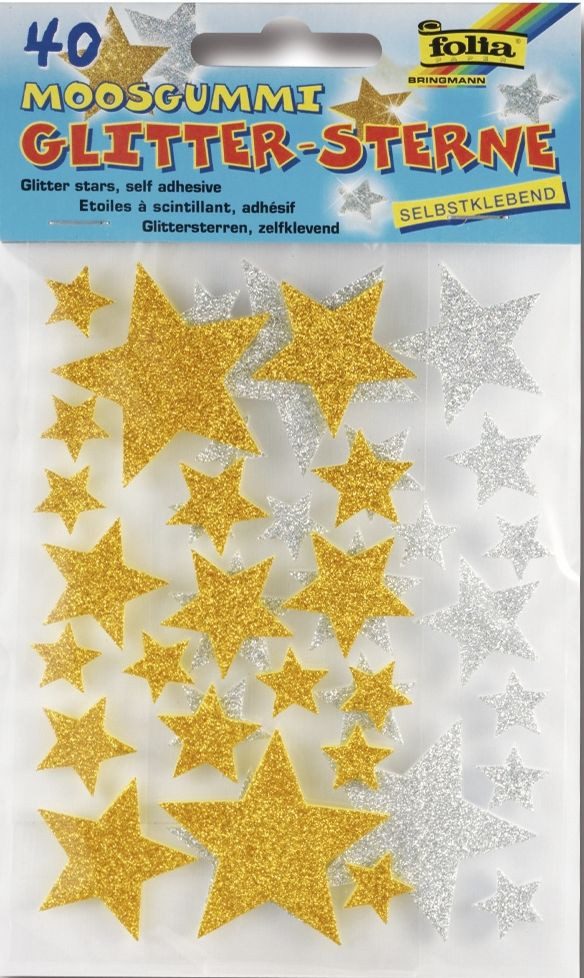 Folia Поролон Поролон Glitter Sticker - 40 Sterne sortiert, selbstklebend