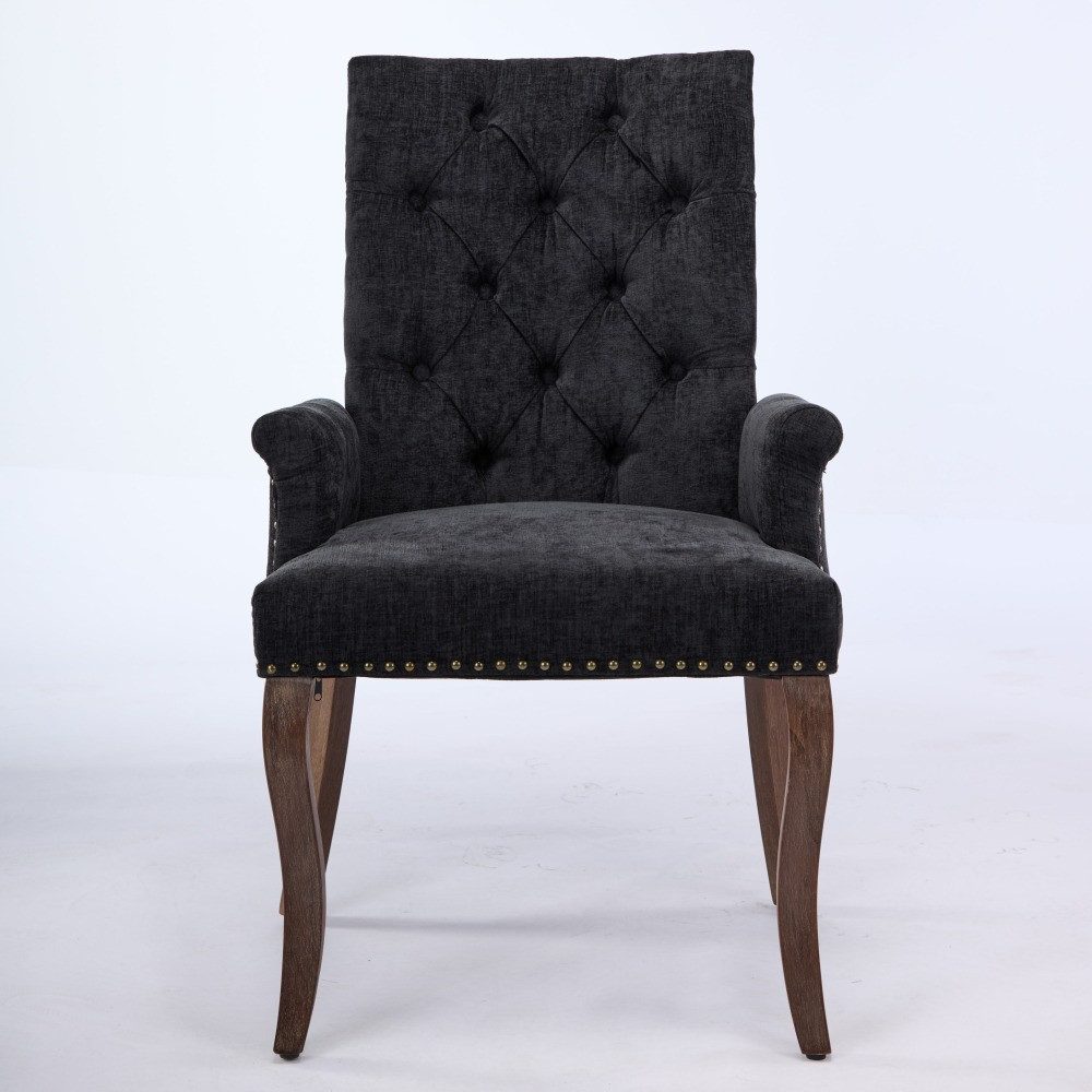 BBWL Sessel Esszimmerstuhl gepolstert mit Armlehnen Massivholzbeine getuftet, Chenille, elegant bequem langlebig stabil